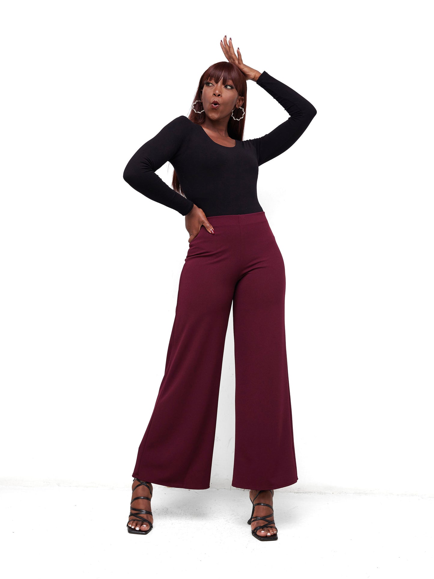 Vivo Dua Wide Leg Pants - Burgundy