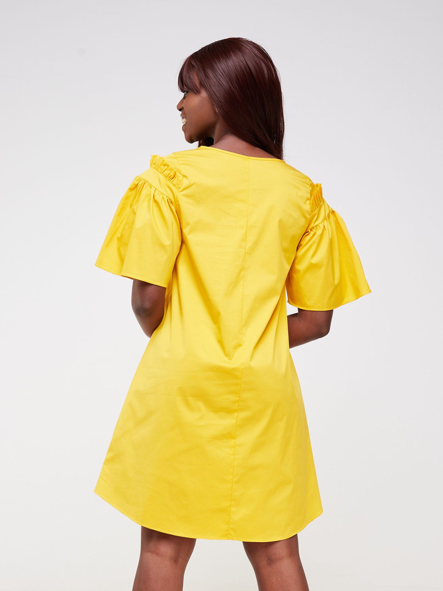 Safari Mali Gathered Flounce Sleeve Tent Dress - Mustard