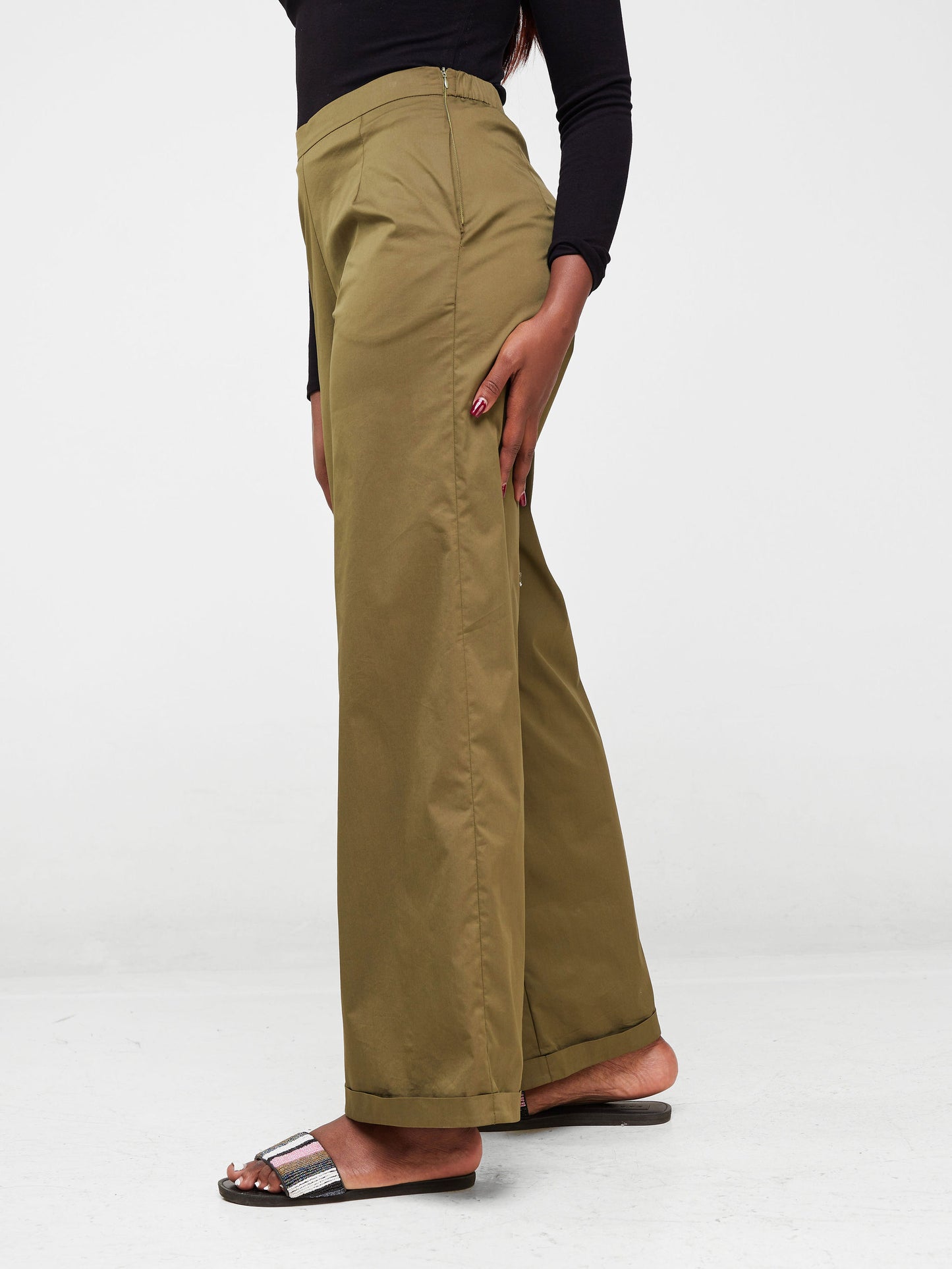 Safari Mali Turn Up Hem Pants (Pockets) - Hunters Green