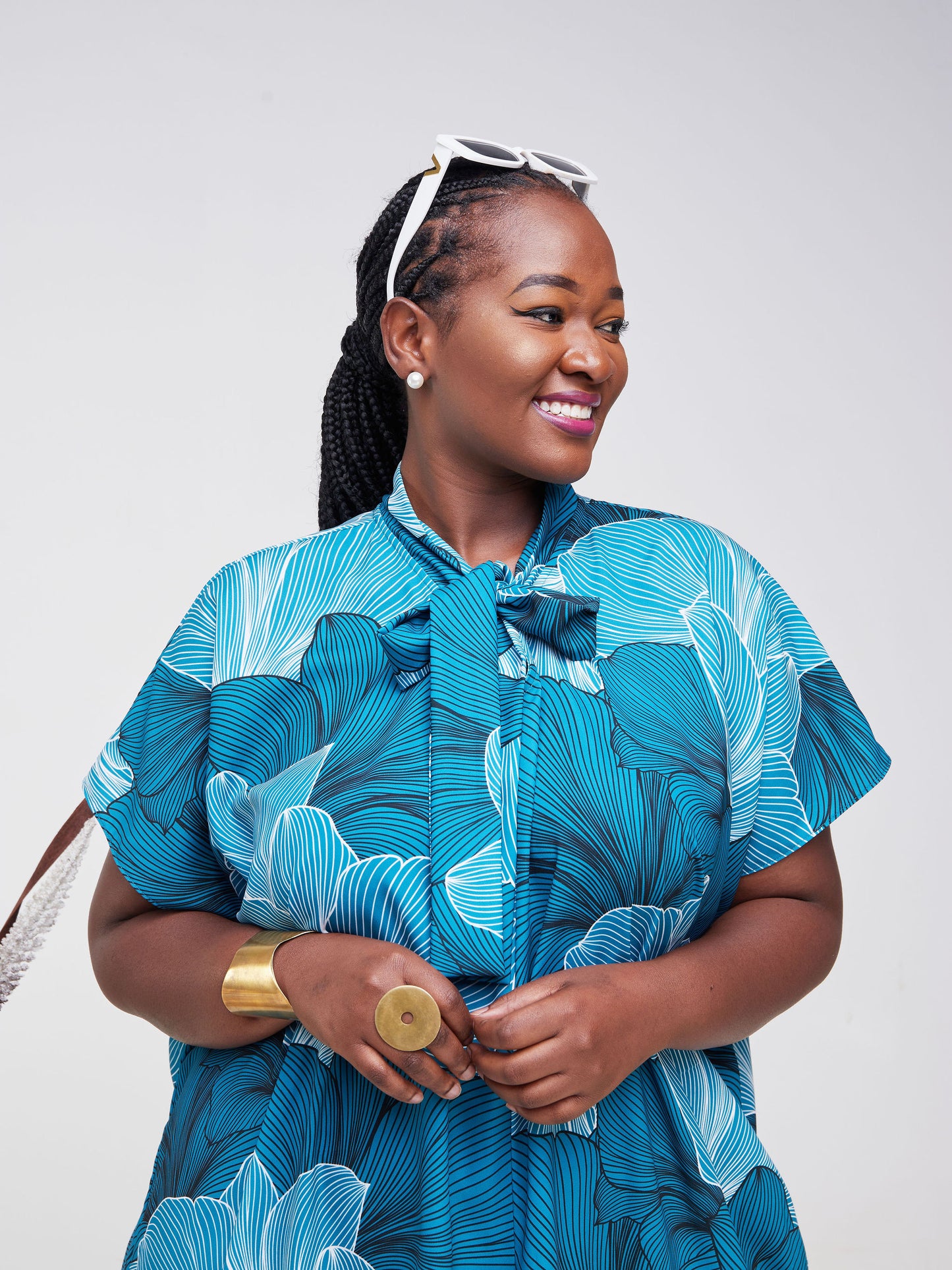 Vivo Asika Bow Kaftan - Teal / Black Floral Print