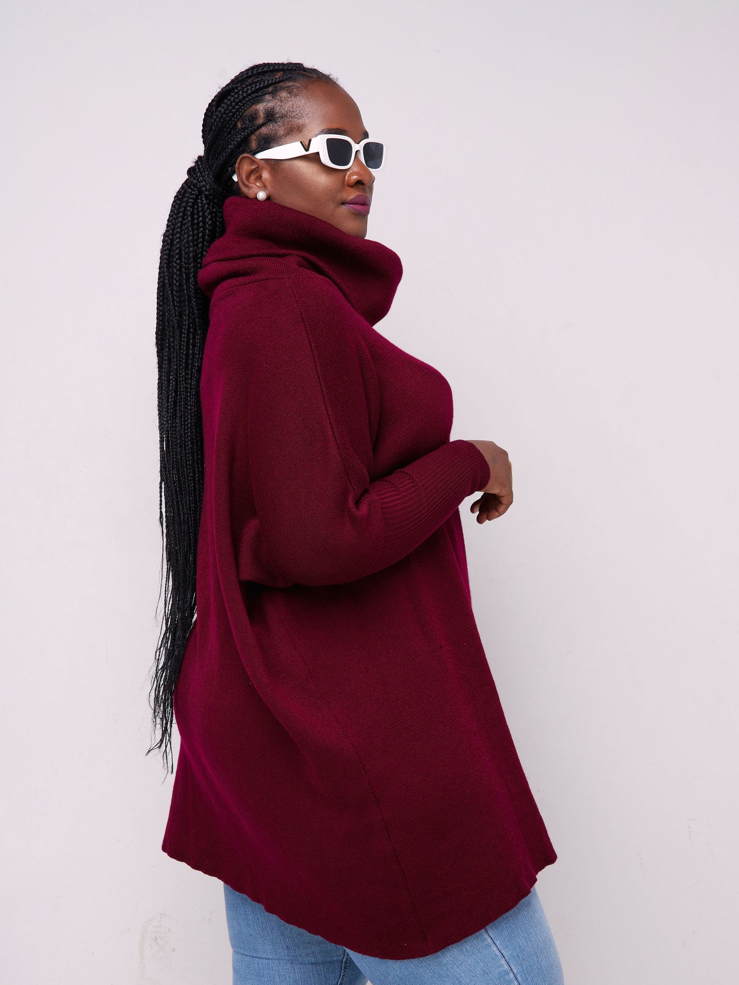 Vivo Cowl Sweater Top - Maroon