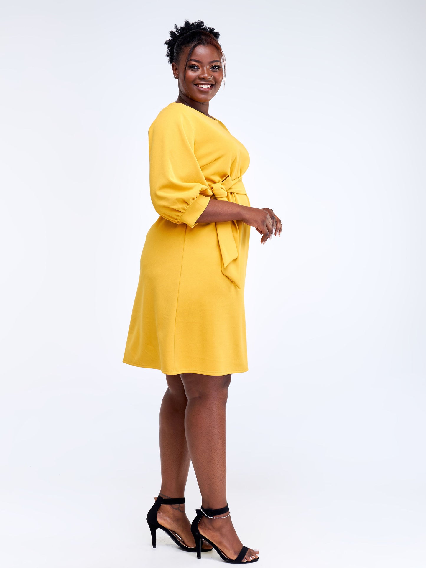 Vivo Imara 3/4 Sleeve A-Line Dress - Mustard