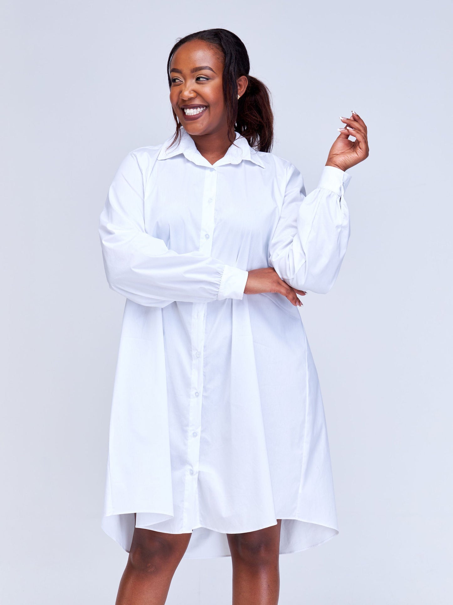 Safari Kaya Long Sleeve Shirt Dress - White