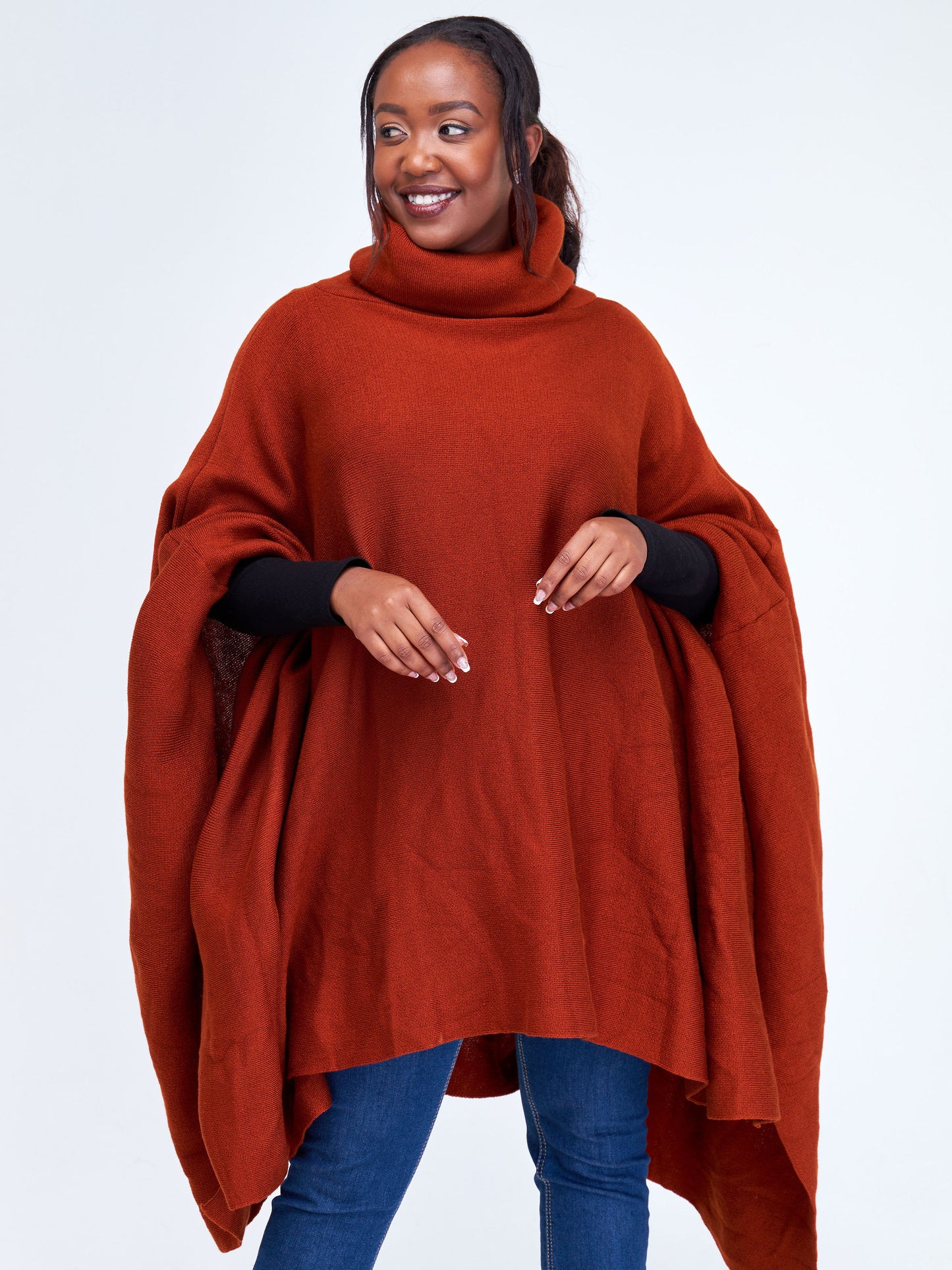 Vivo Turtleneck Knit Poncho - Rust