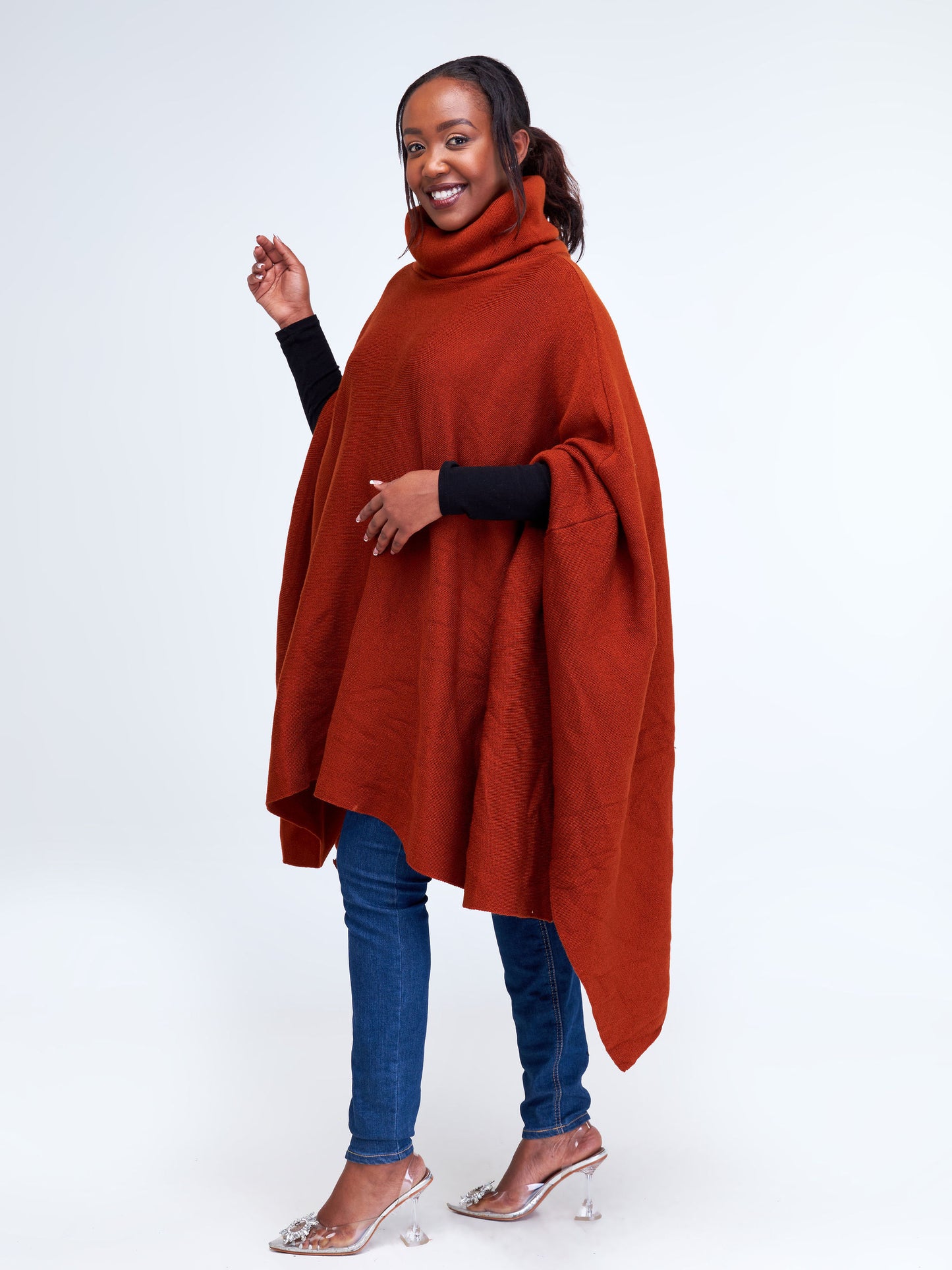 Vivo Turtleneck Knit Poncho - Rust