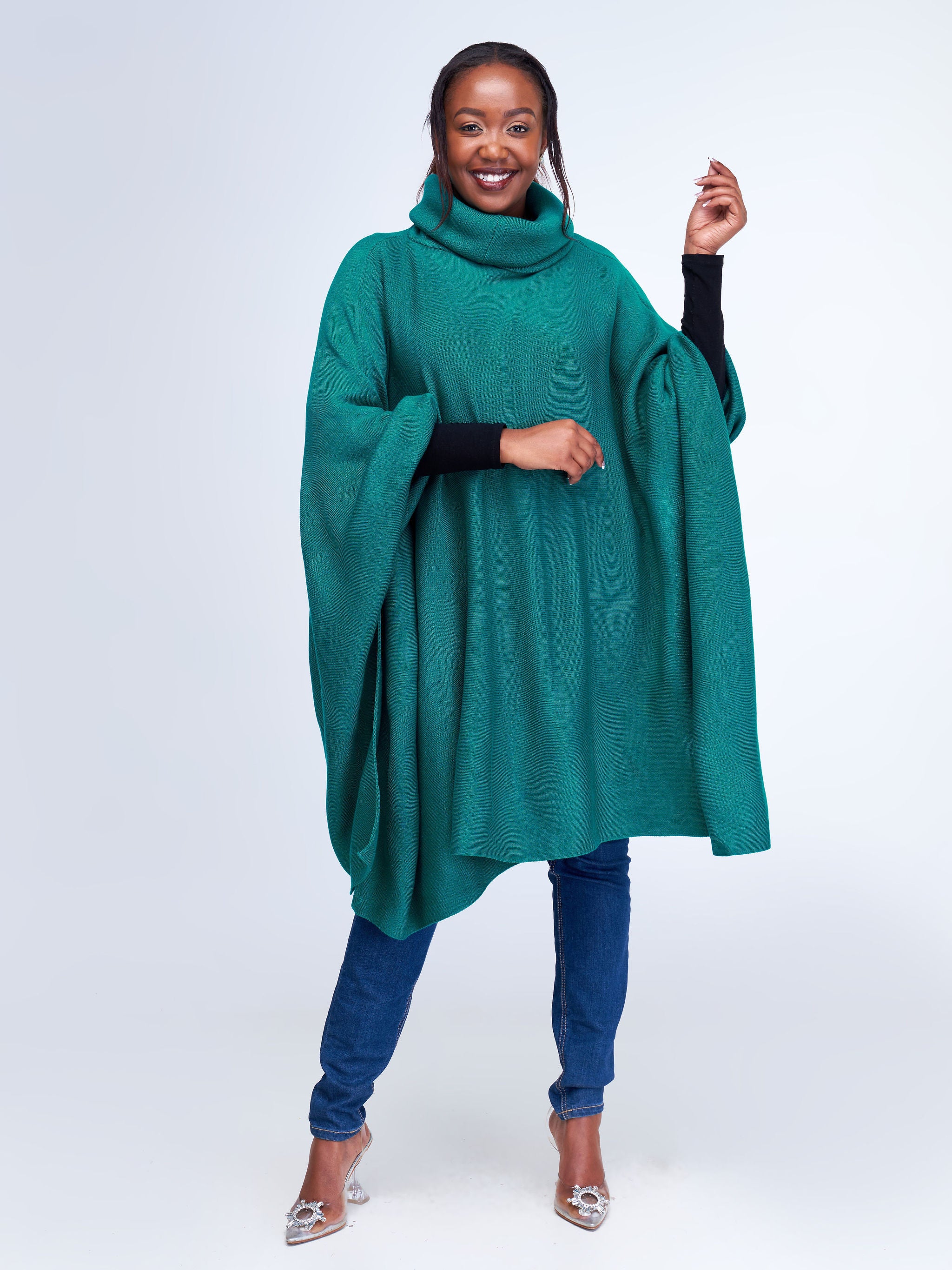 Vivo Turtleneck Knit Poncho - Teal