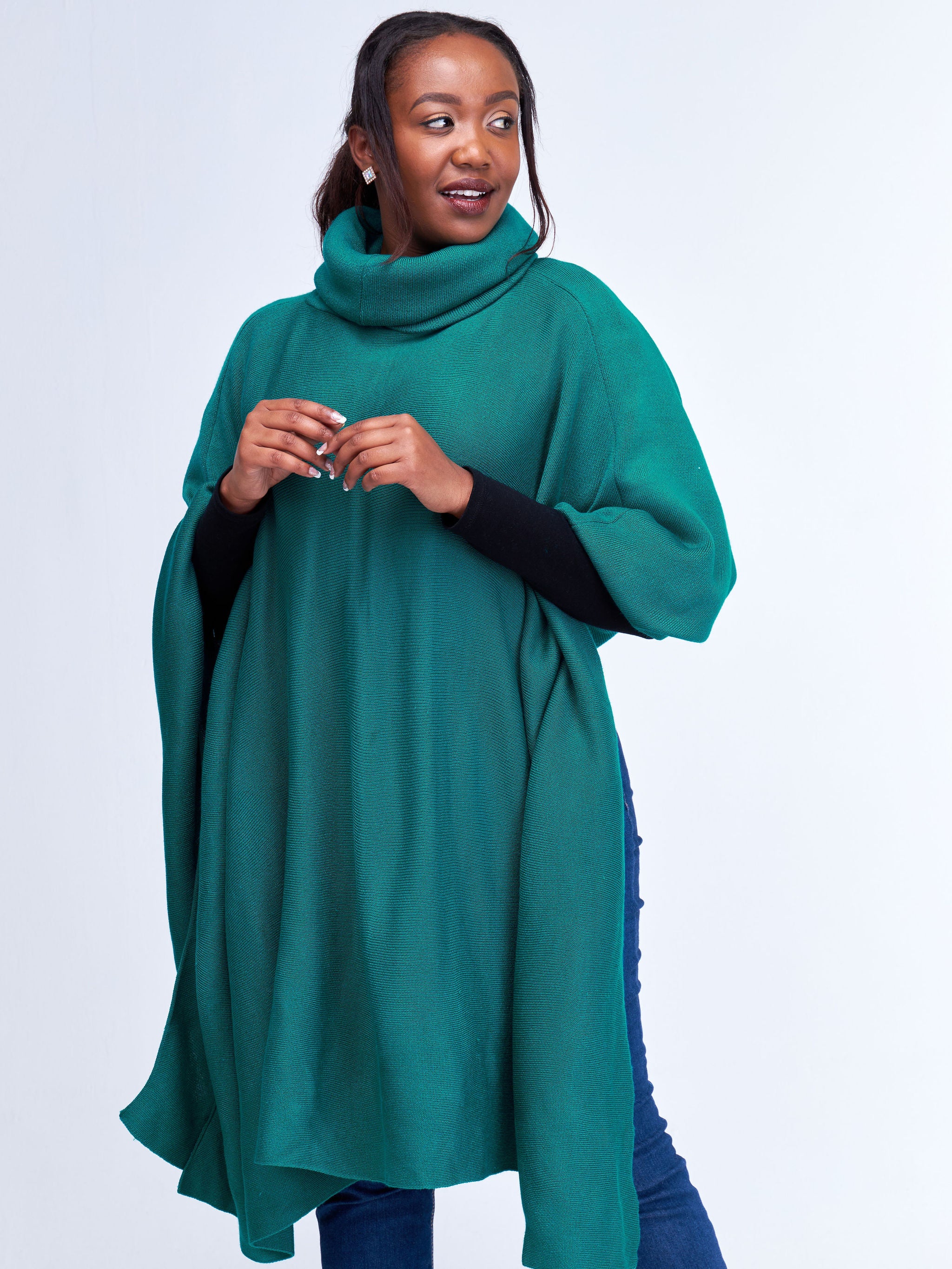 Vivo Turtleneck Knit Poncho - Teal