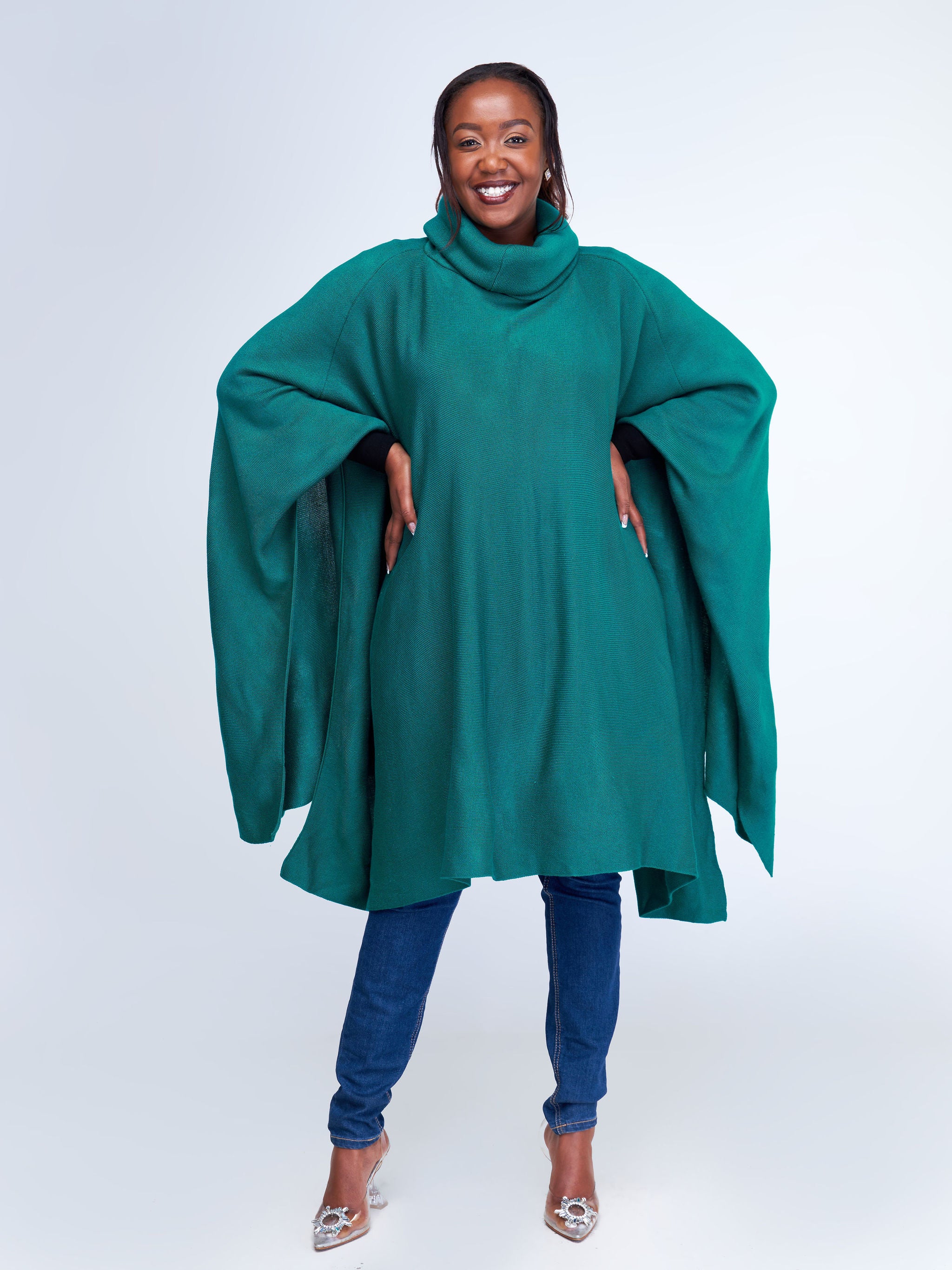 Vivo Turtleneck Knit Poncho - Teal