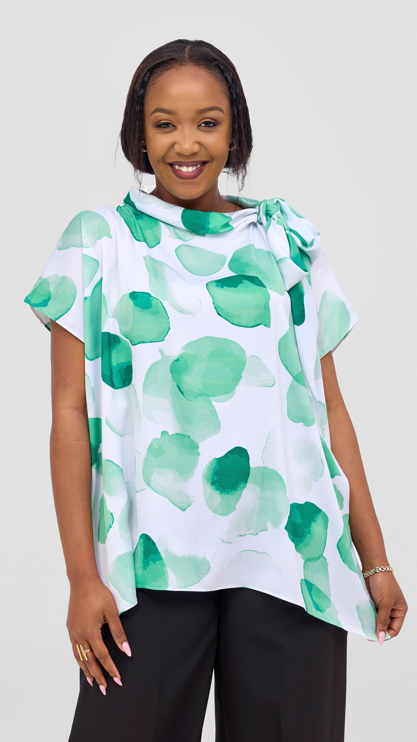 Vivo Takali Tunic Top - White / Green Arisi Print