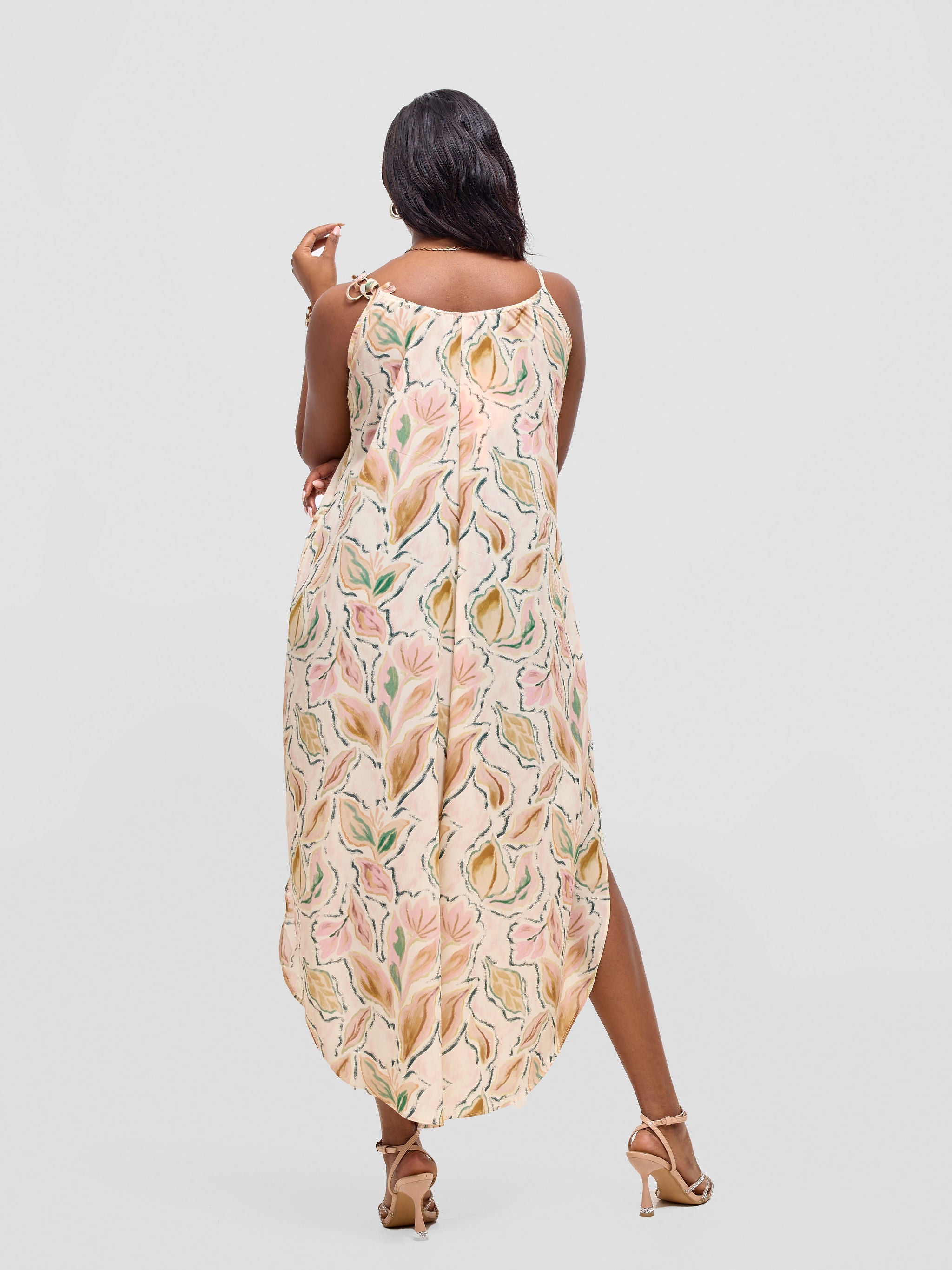 Vivo Maisha Strappy Culotte Jumpsuit - Cream / Pink Print