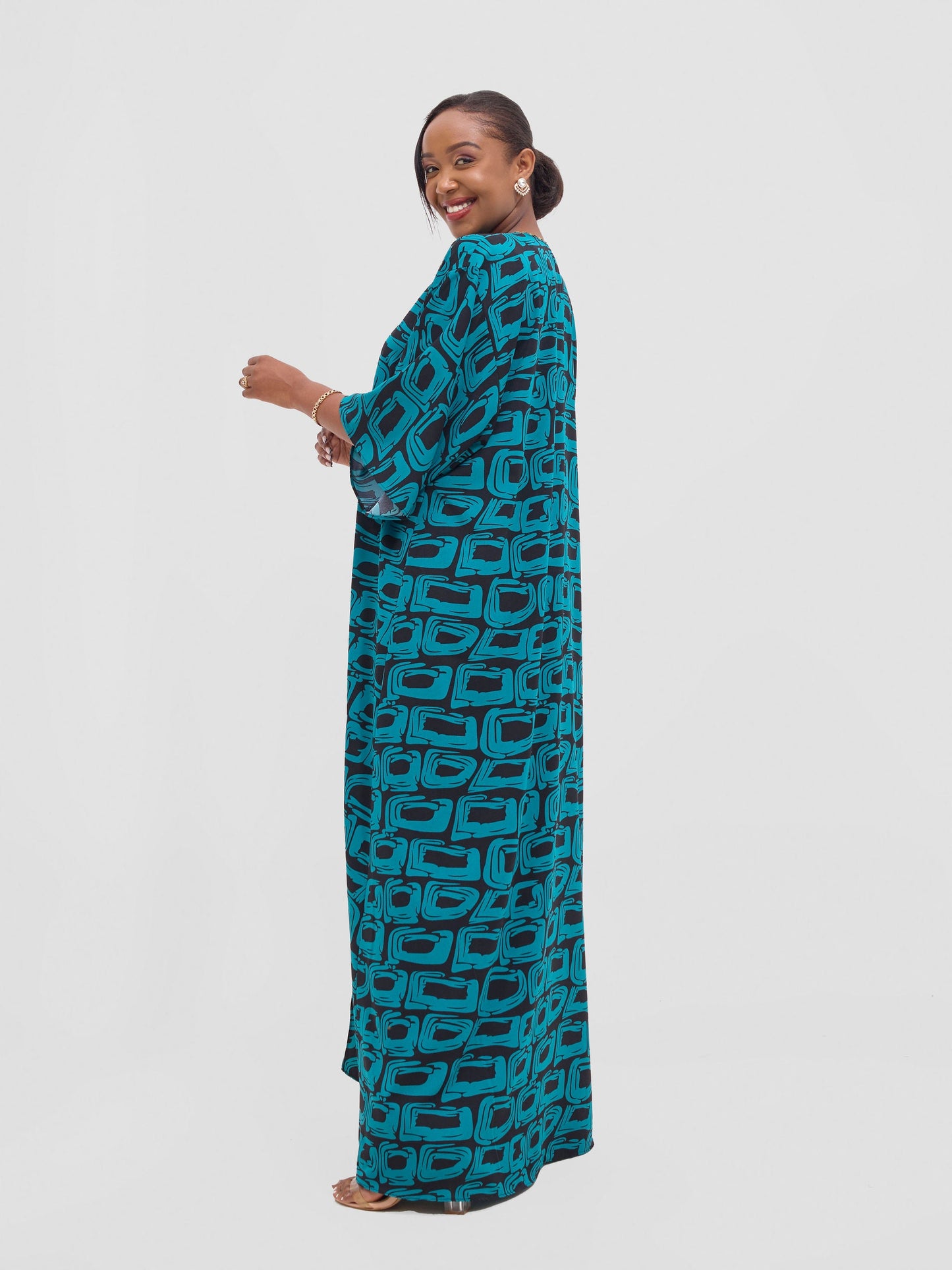Vivo Alek 3/4 sleeve A-Line Kimono - Teal / Black Umbo Print