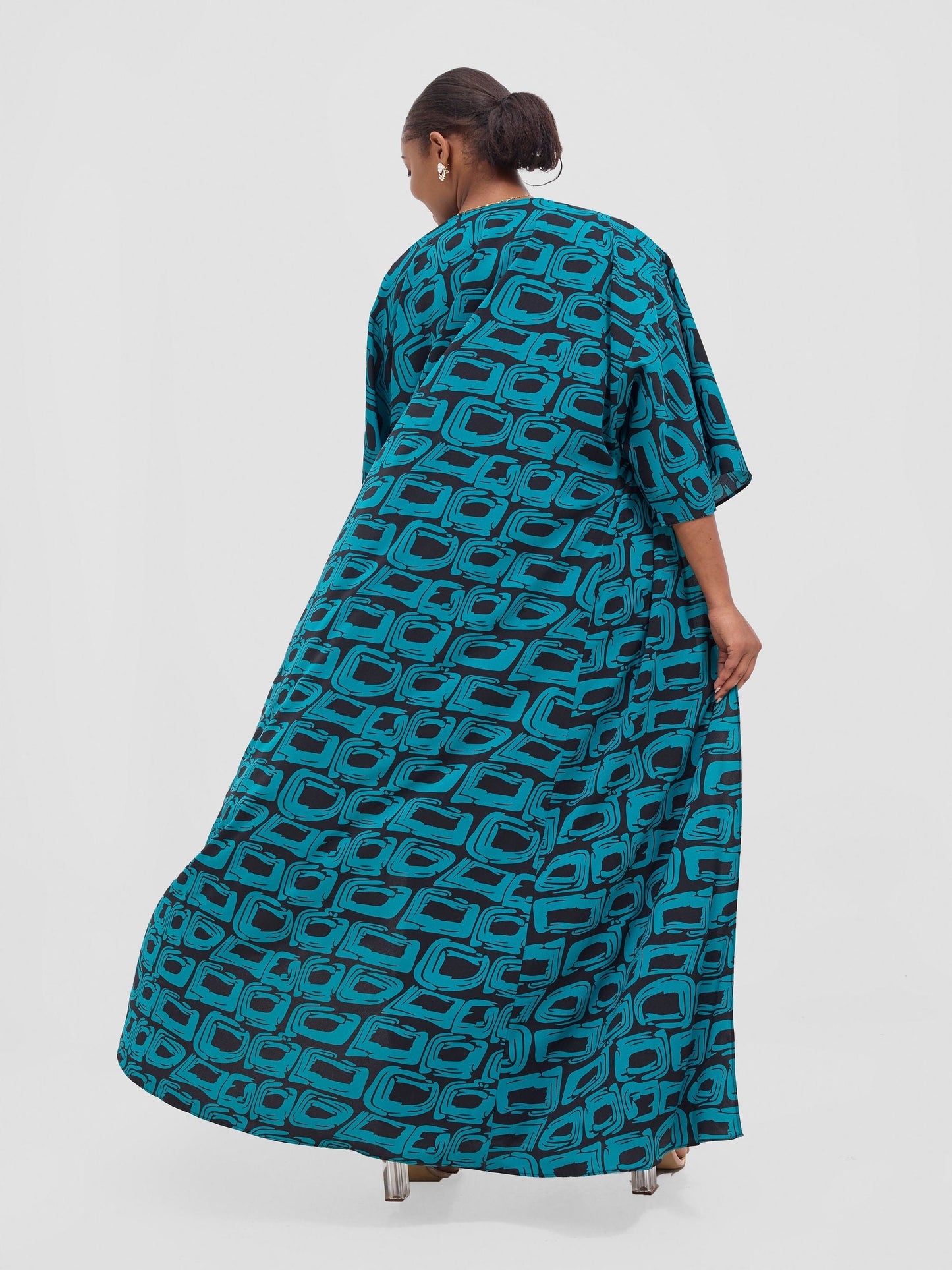 Vivo Alek 3/4 sleeve A-Line Kimono - Teal / Black Umbo Print