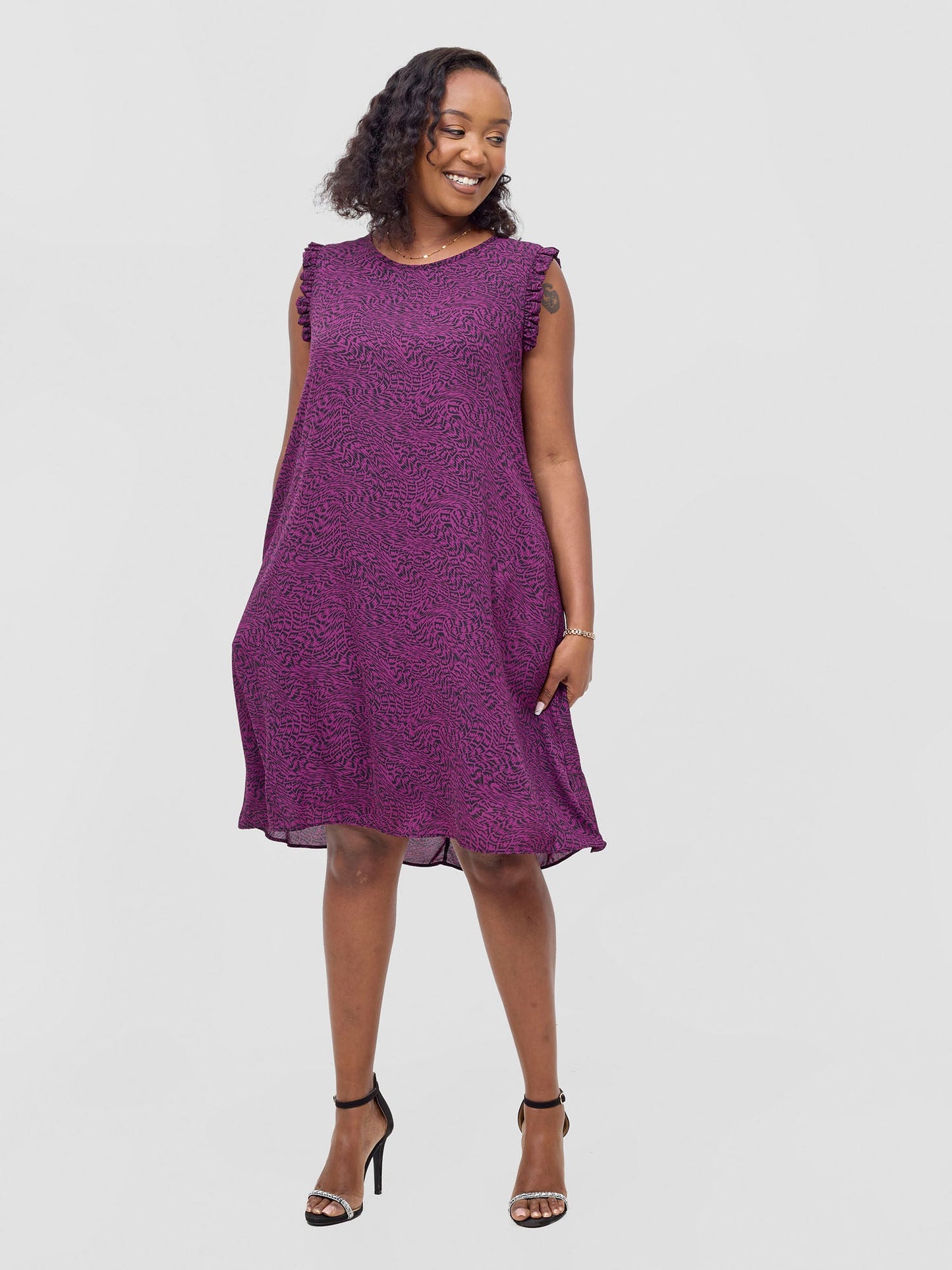 Vivo Ava Tent Knee Length Dress - Purple / Black Savi Print