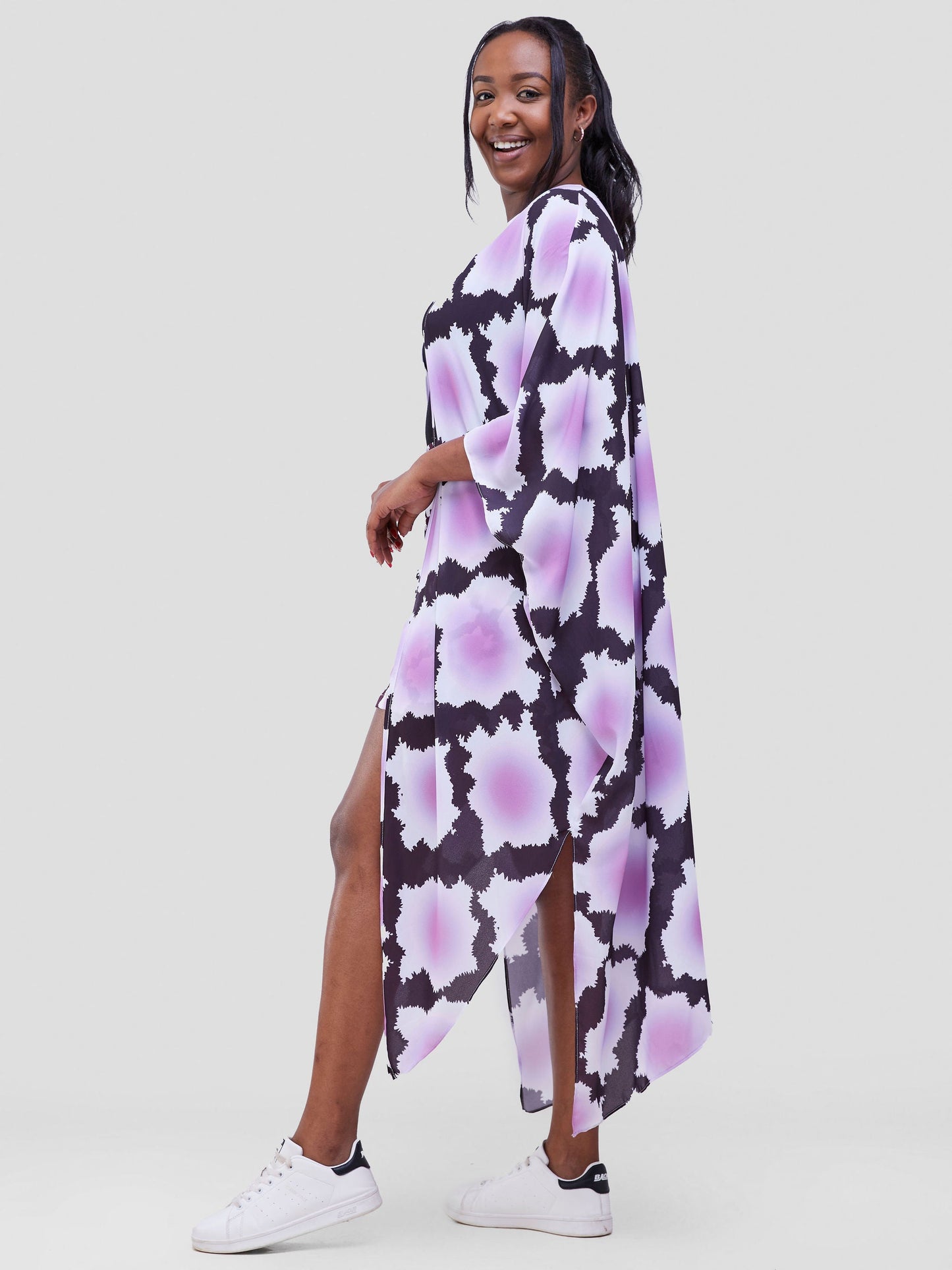 Vivo Soleil Side Drape Kimono - Mulberry / Dusty Pink Almasi Print