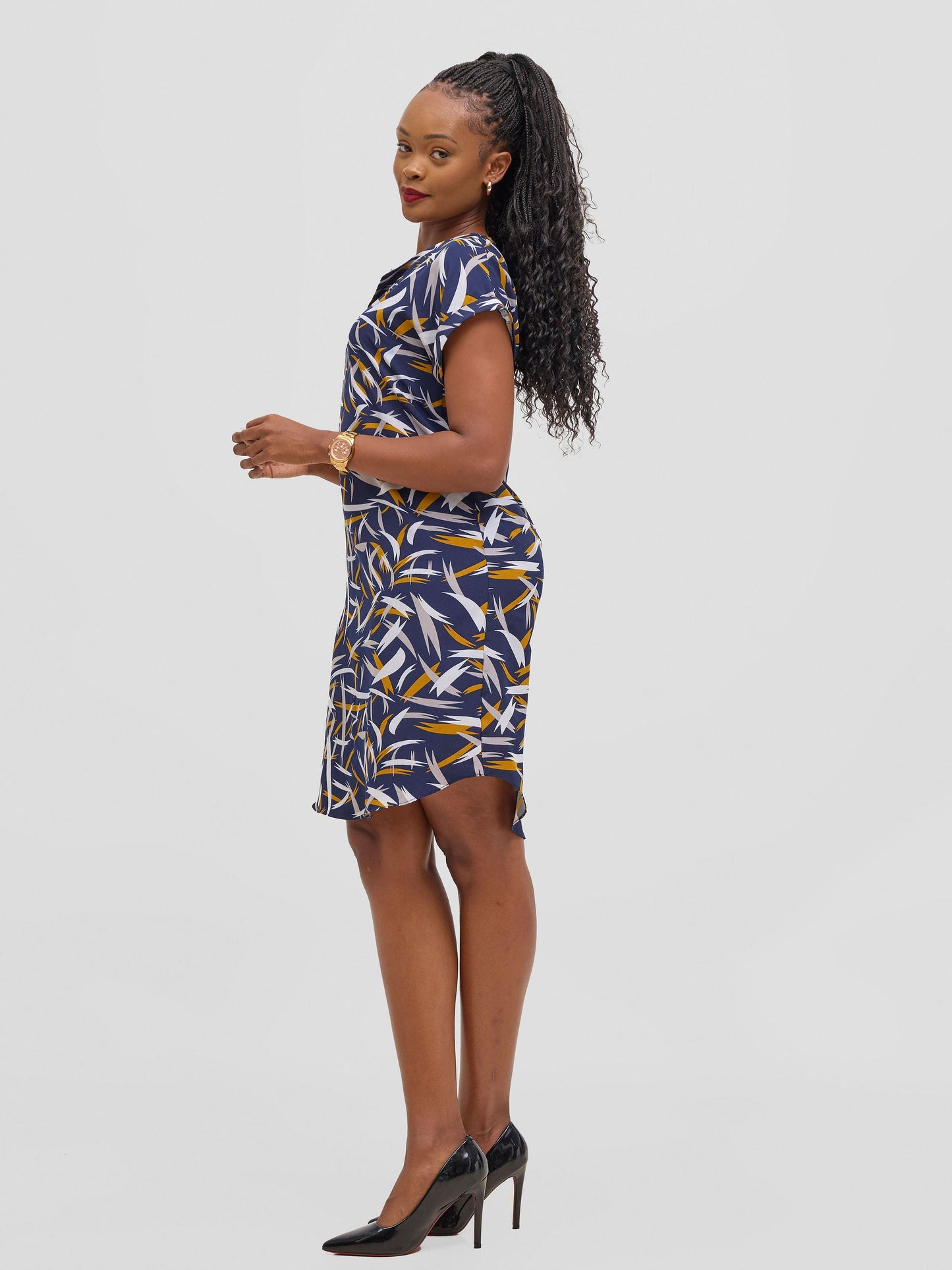 Vivo Pesi Drop Shoulder Shift Dress - Navy Esi Print