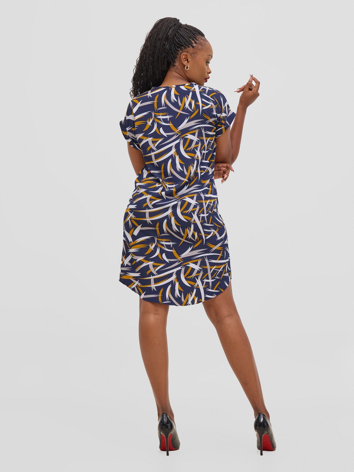 Vivo Pesi Drop Shoulder Shift Dress - Navy Esi Print