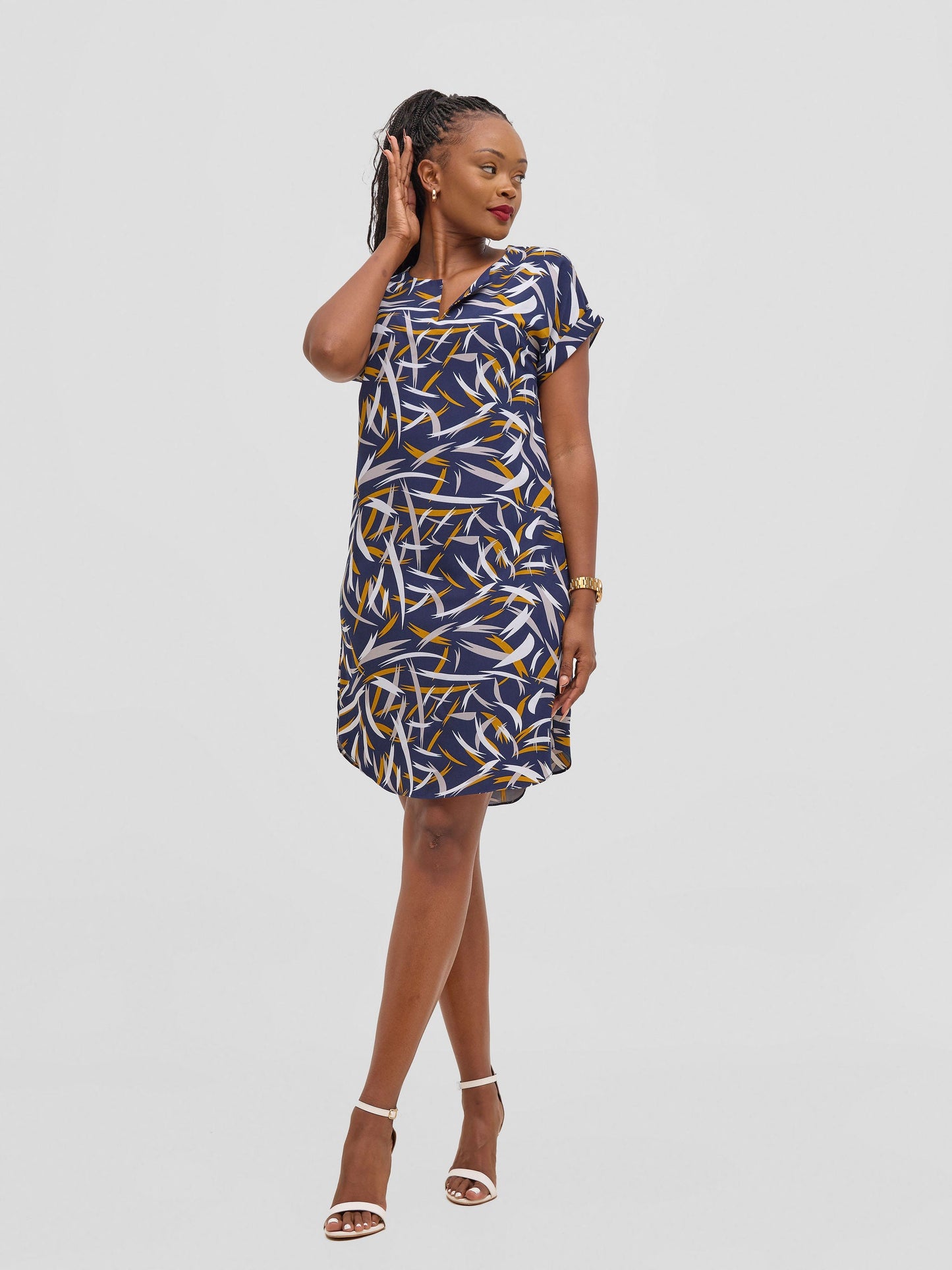 Vivo Pesi Drop Shoulder Shift Dress - Navy Esi Print
