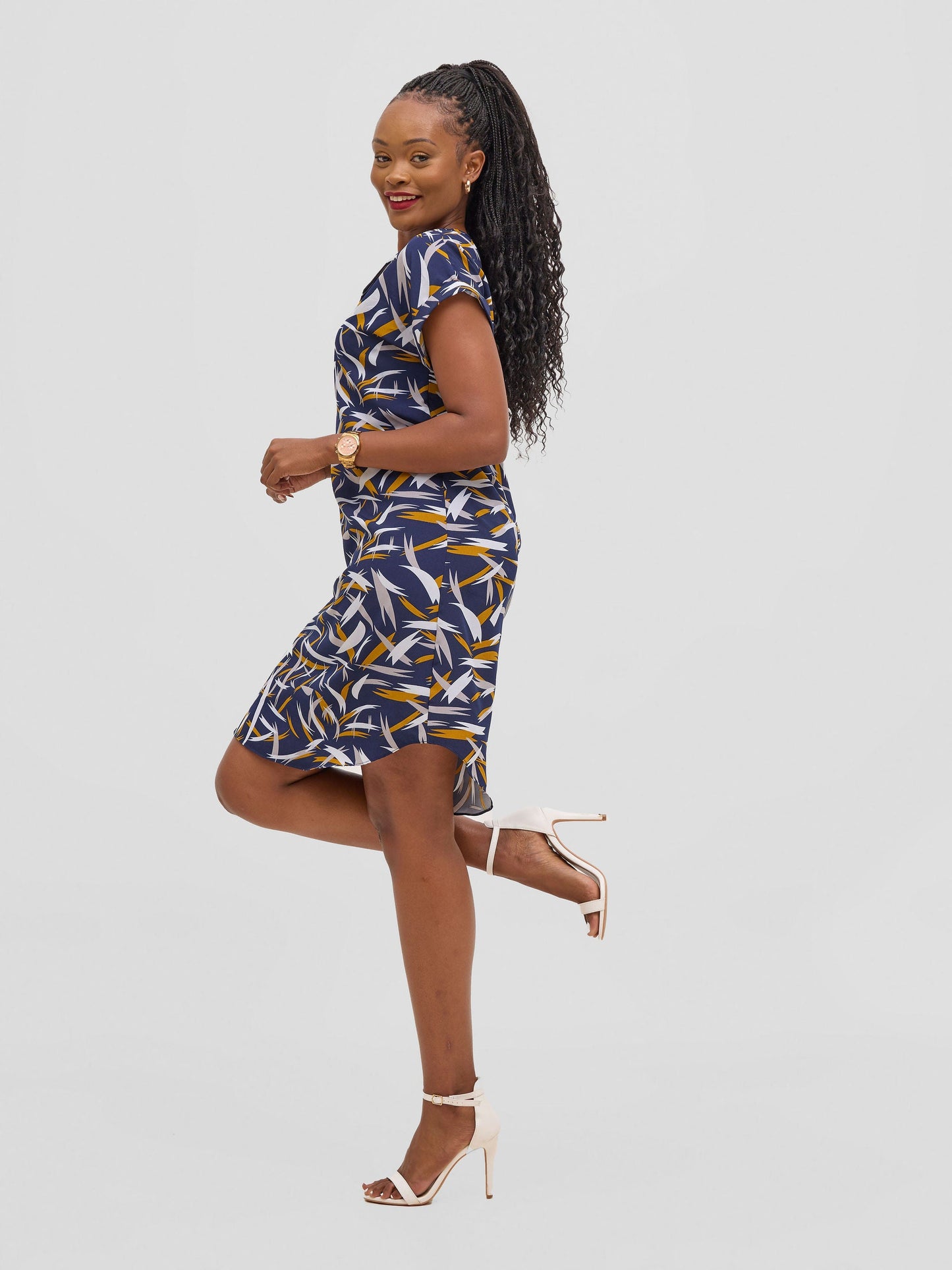 Vivo Pesi Drop Shoulder Shift Dress - Navy Esi Print