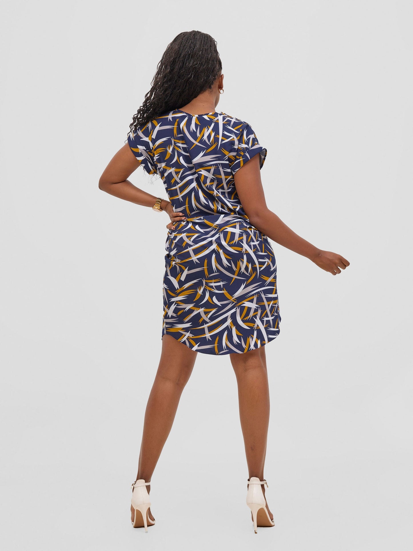 Vivo Pesi Drop Shoulder Shift Dress - Navy Esi Print
