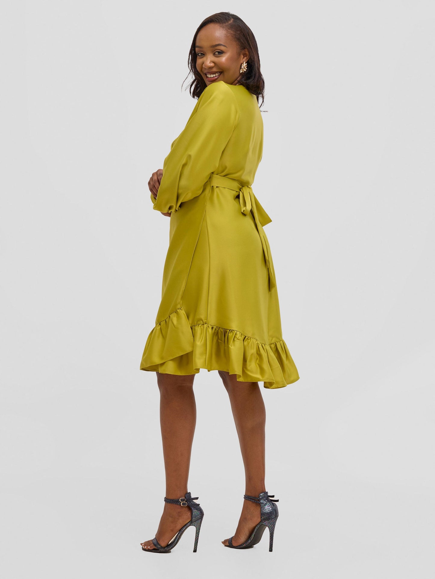 Vivo Merika Knee Length Wrap Dress - Lime