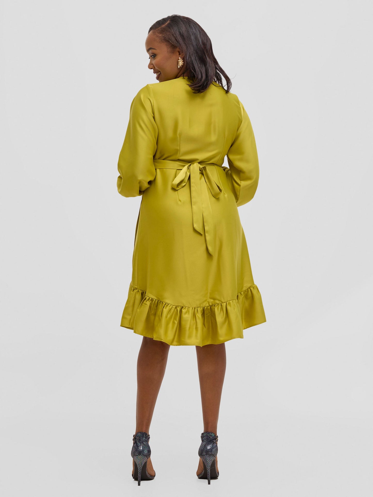 Vivo Merika Knee Length Wrap Dress - Lime