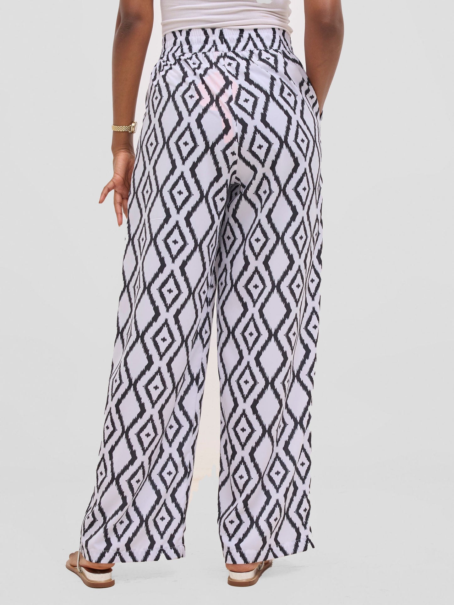 Vivo Seli Wide Leg Pants - White / Black Esli Print