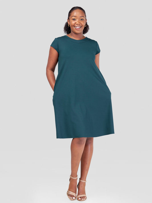Vivo Jema Cap Sleeve Tent Dress - Dark Green