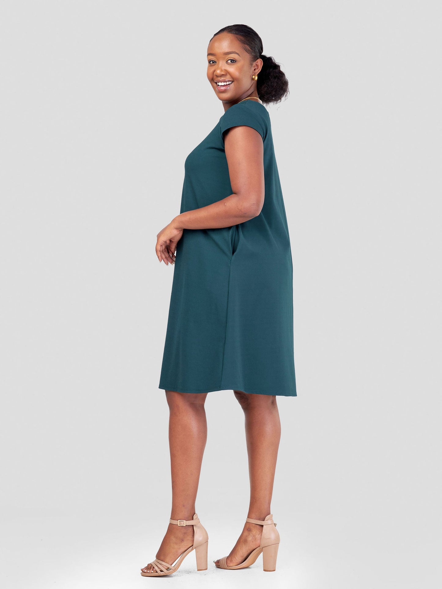 Vivo Jema Cap Sleeve Tent Dress - Dark Green