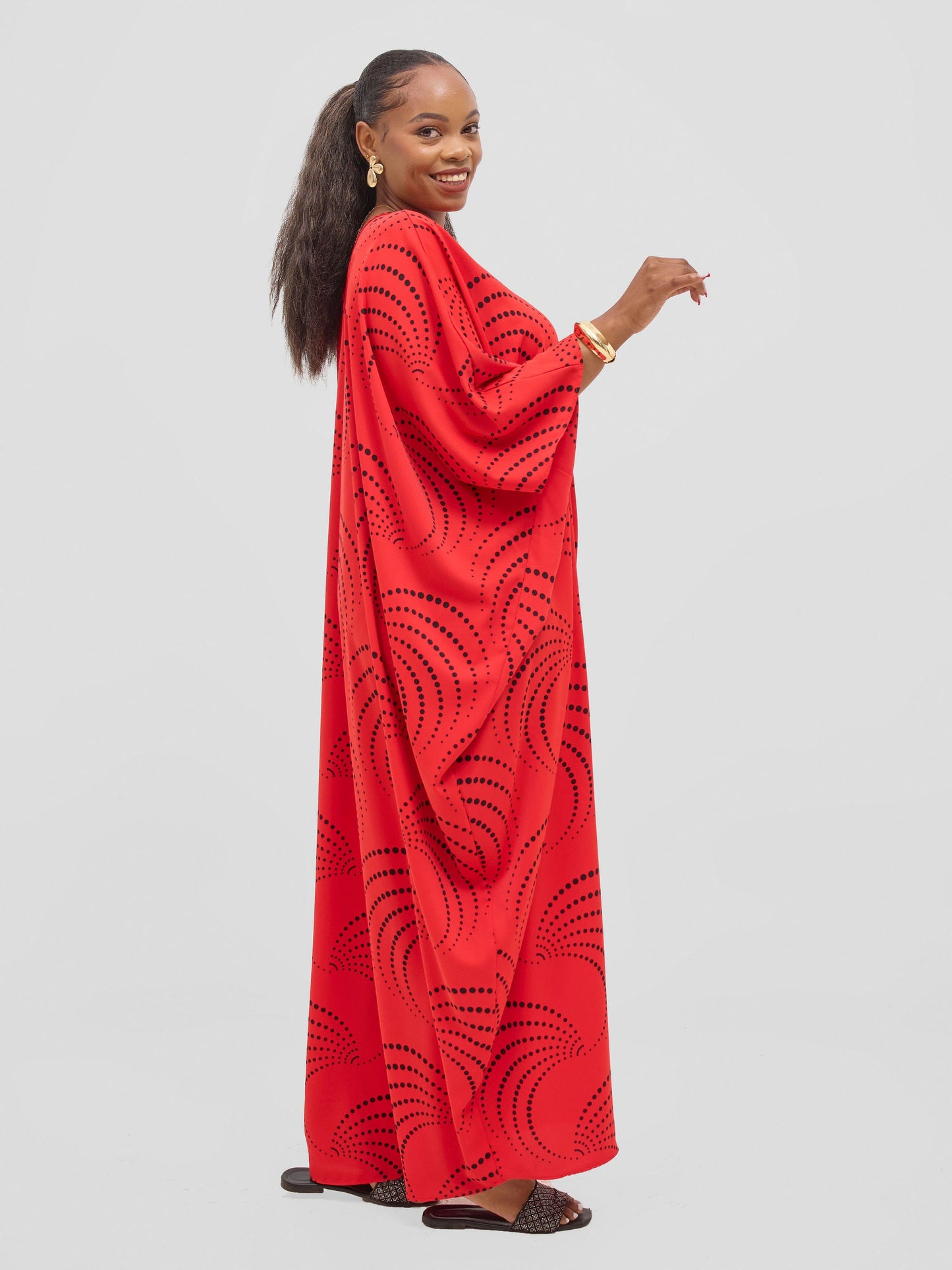 Vivo Ayla Maxi Kaftan Dress - Red / Black Sinka Print