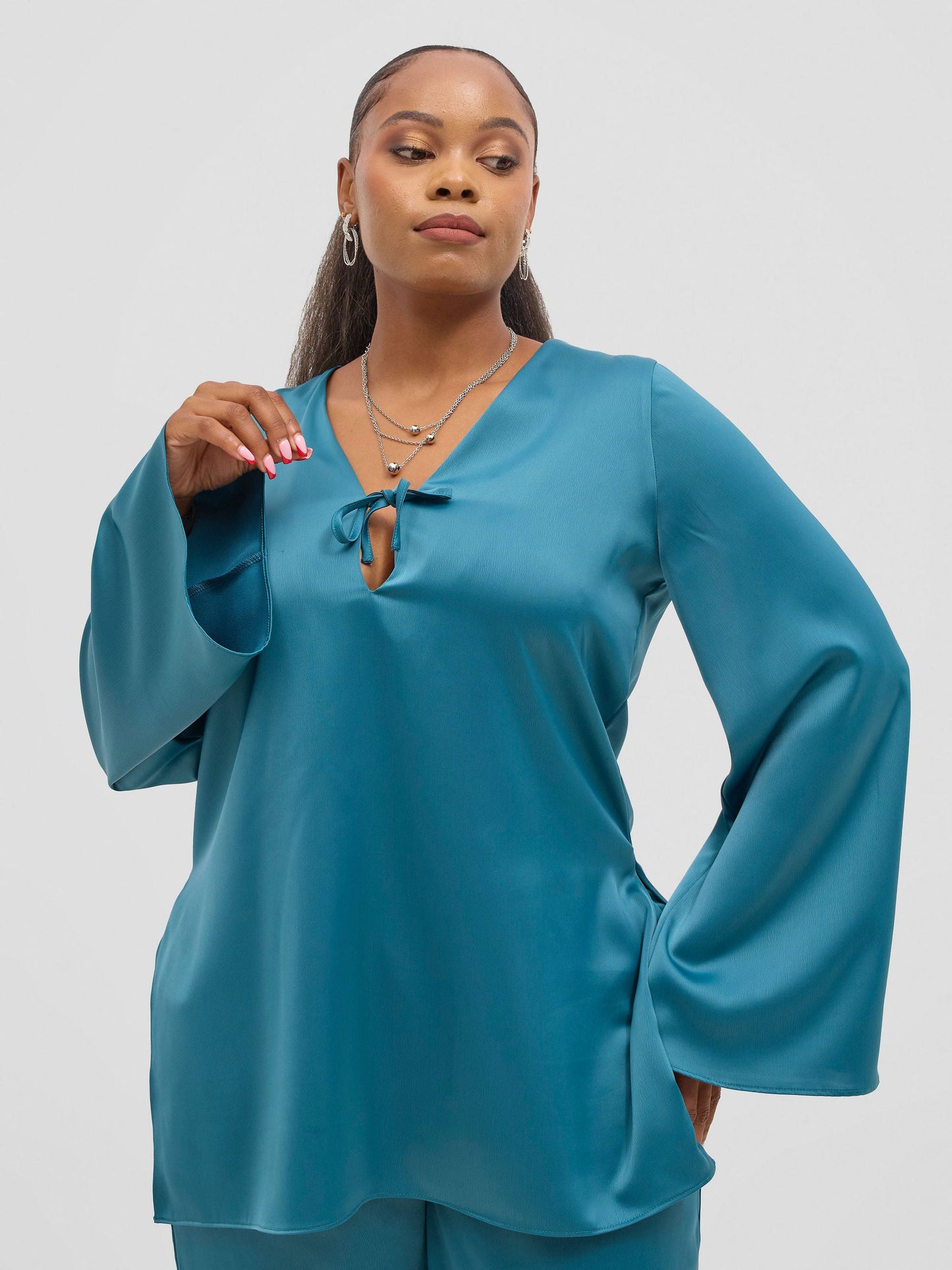 Vivo Yene High Slit Tunic Top - Light Teal