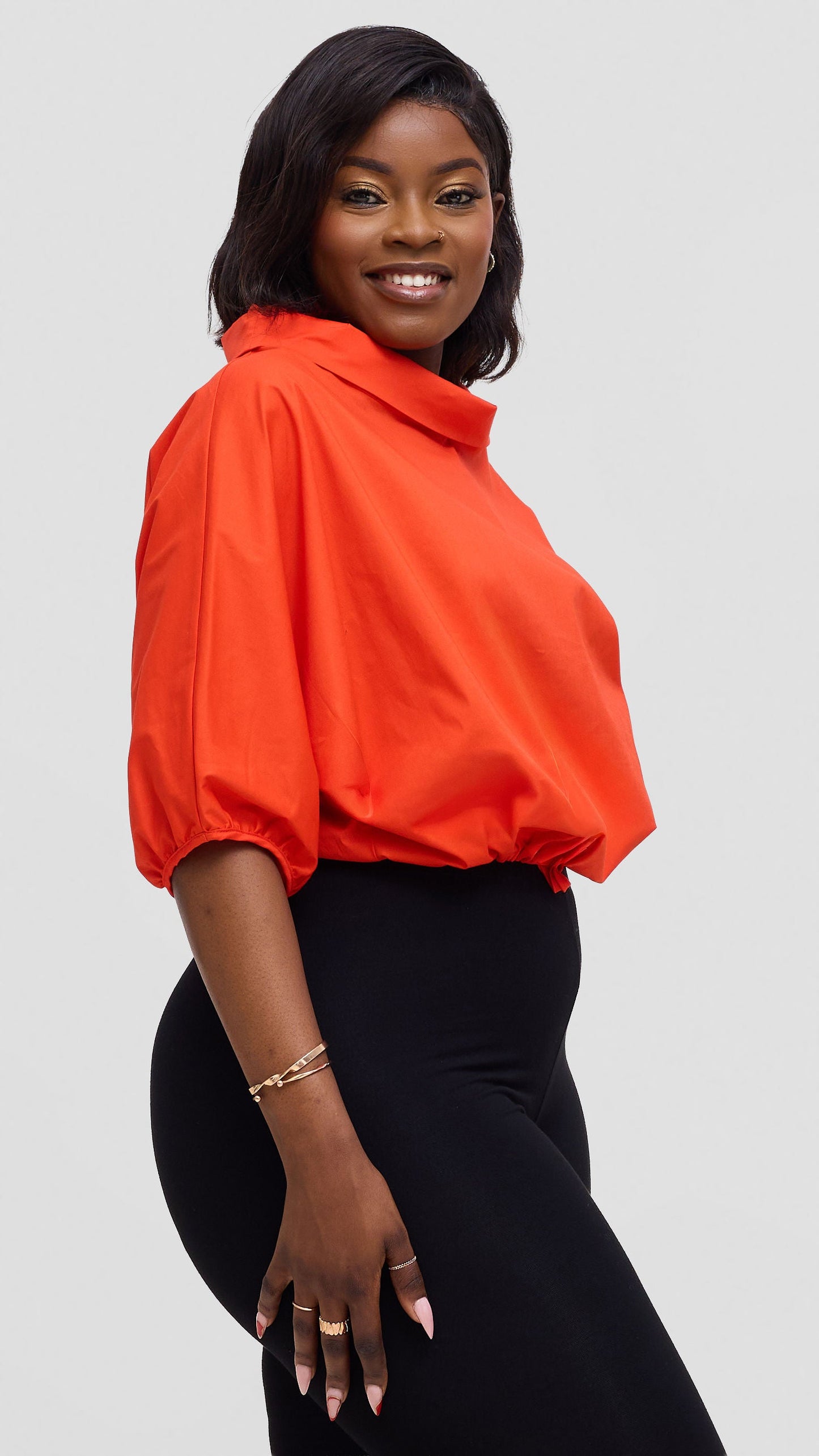 Vivo Lulu Drawstring Top in Cotton - Orange