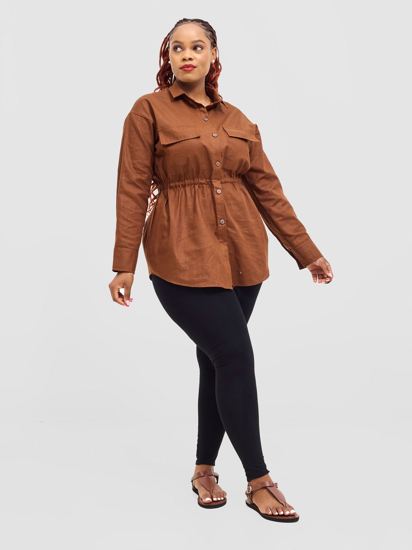 Safari Savannah Drawstring Shacket - Brown