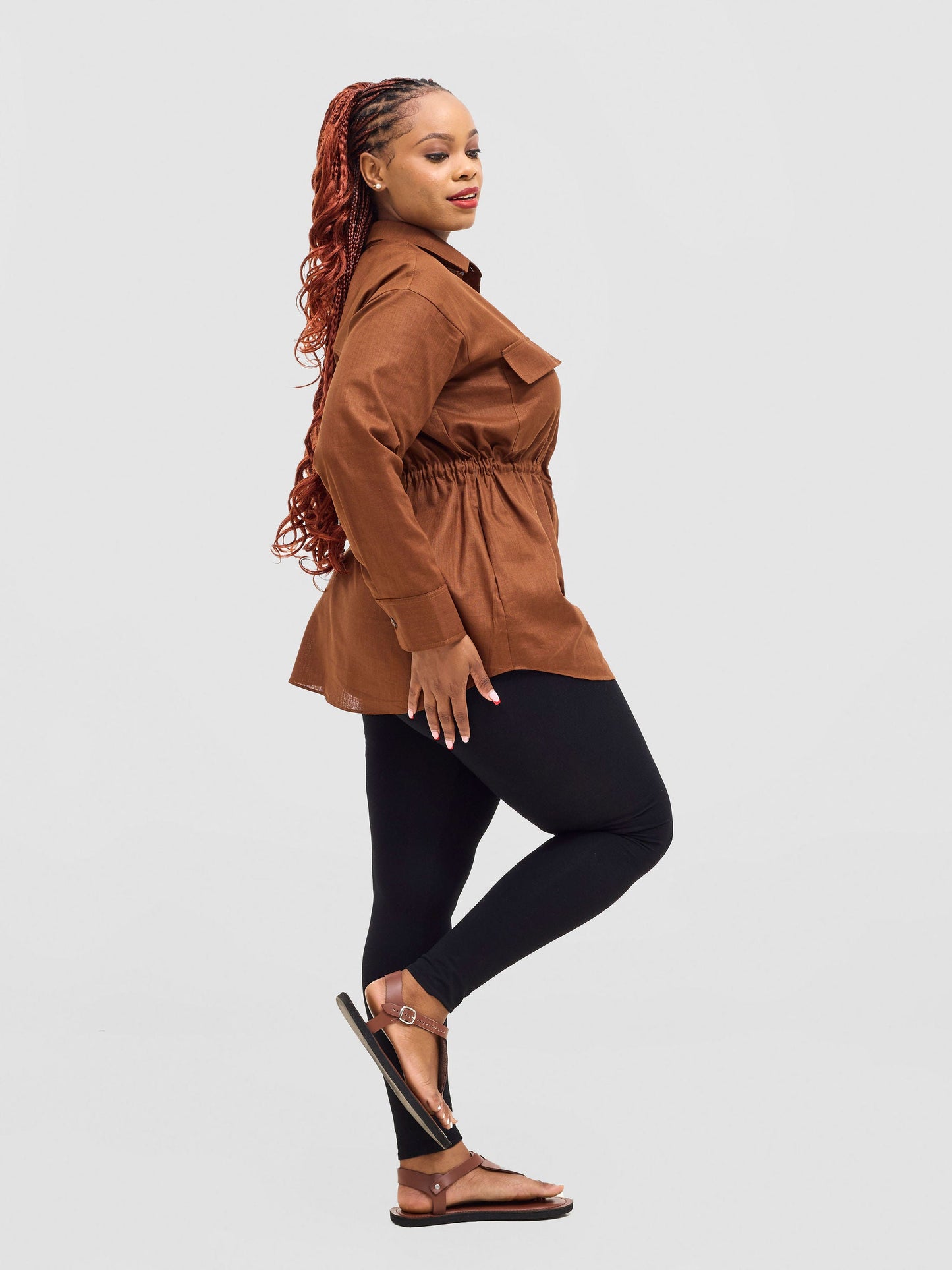 Safari Savannah Drawstring Shacket - Brown