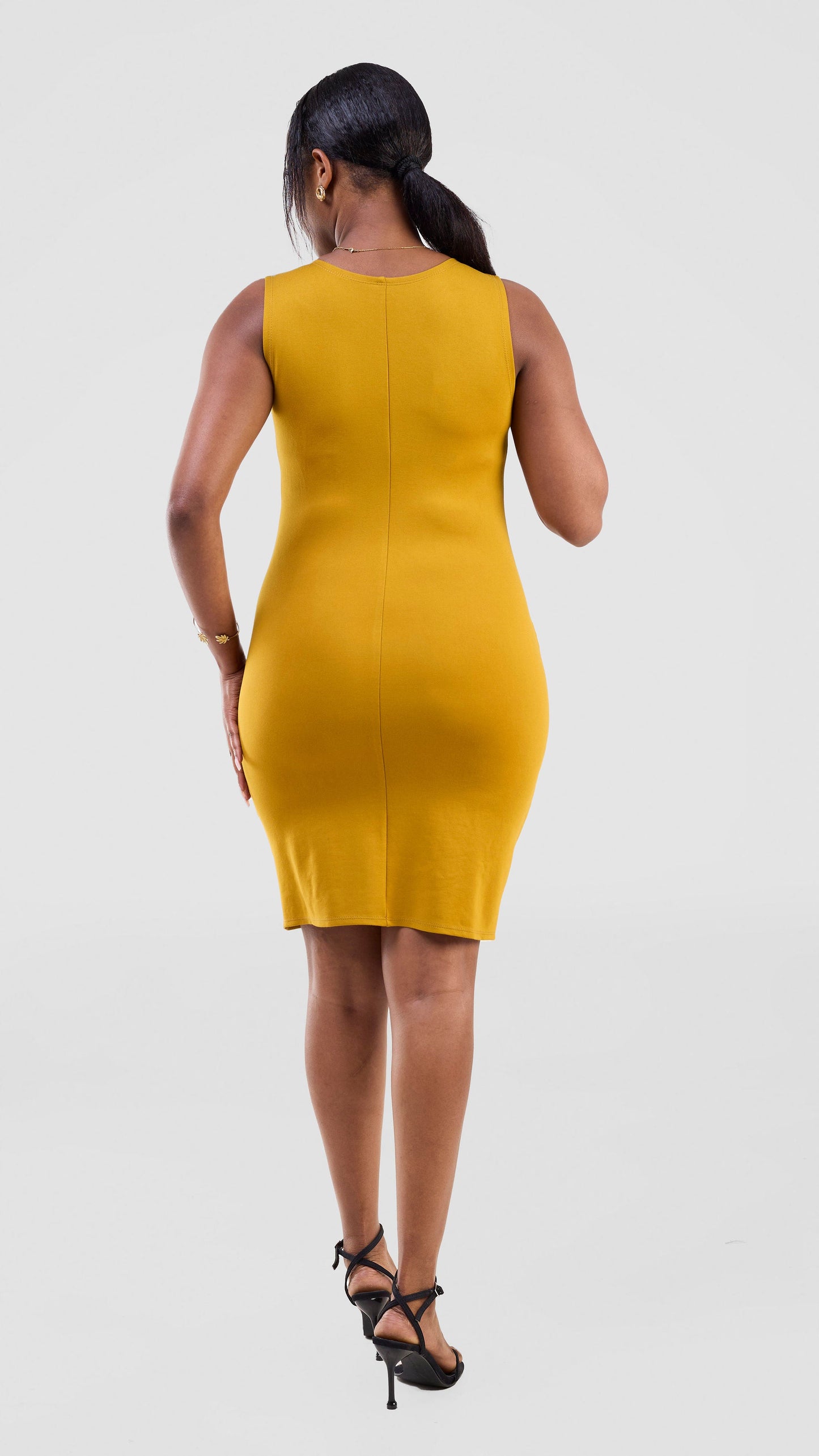Vivo Lena Front Slit Knee Length Dress - Dark Mustard