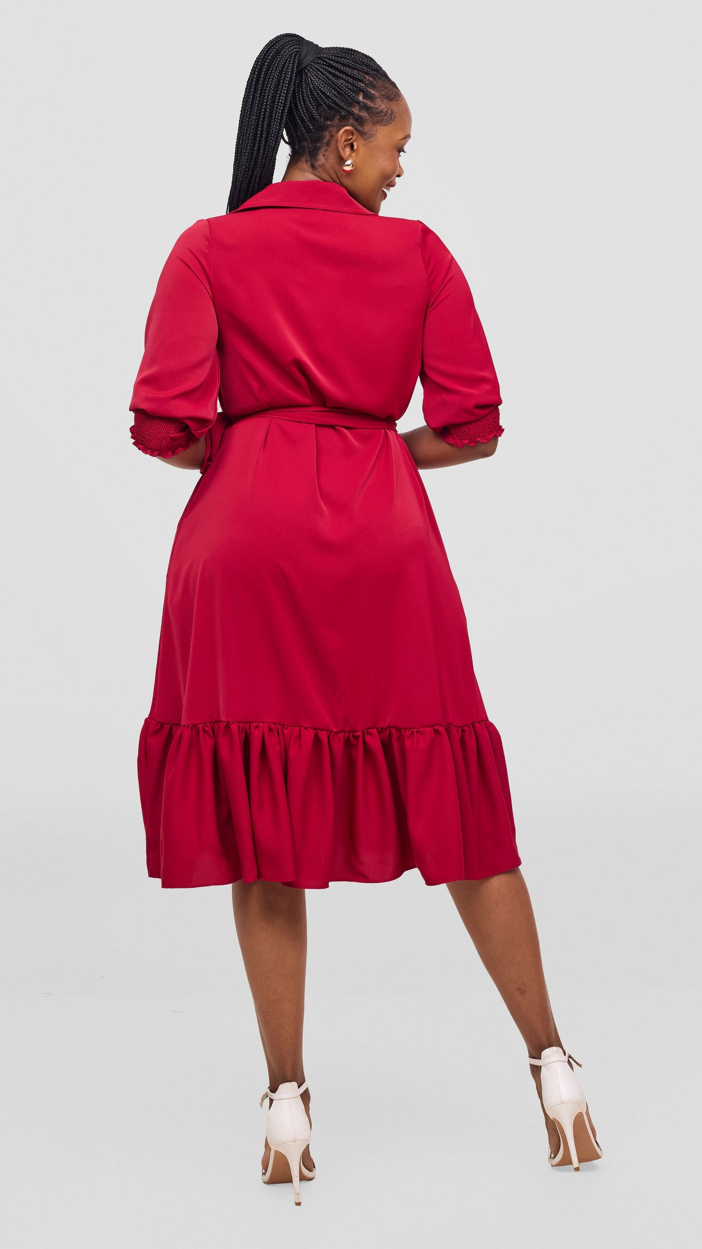 Vivo Serwa Flounce Dress - Dark Red