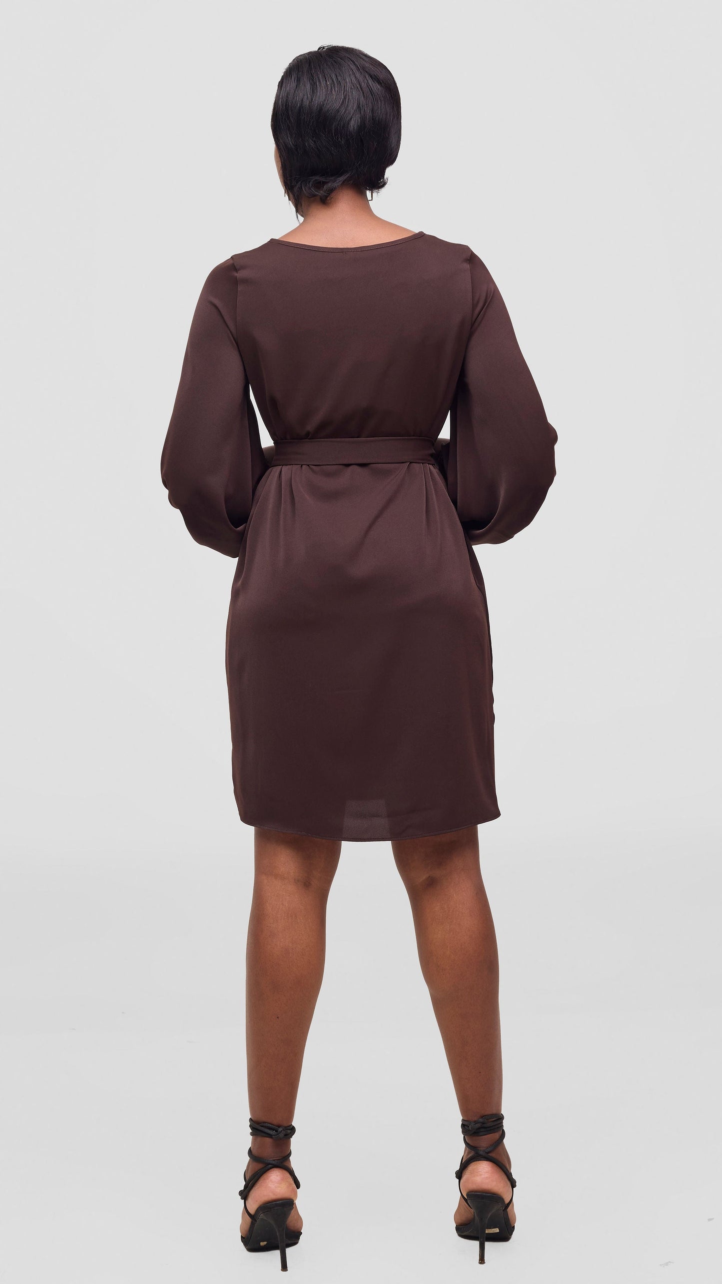 Vivo Naya Bishop Sleeve Shift Dress - Chocolate