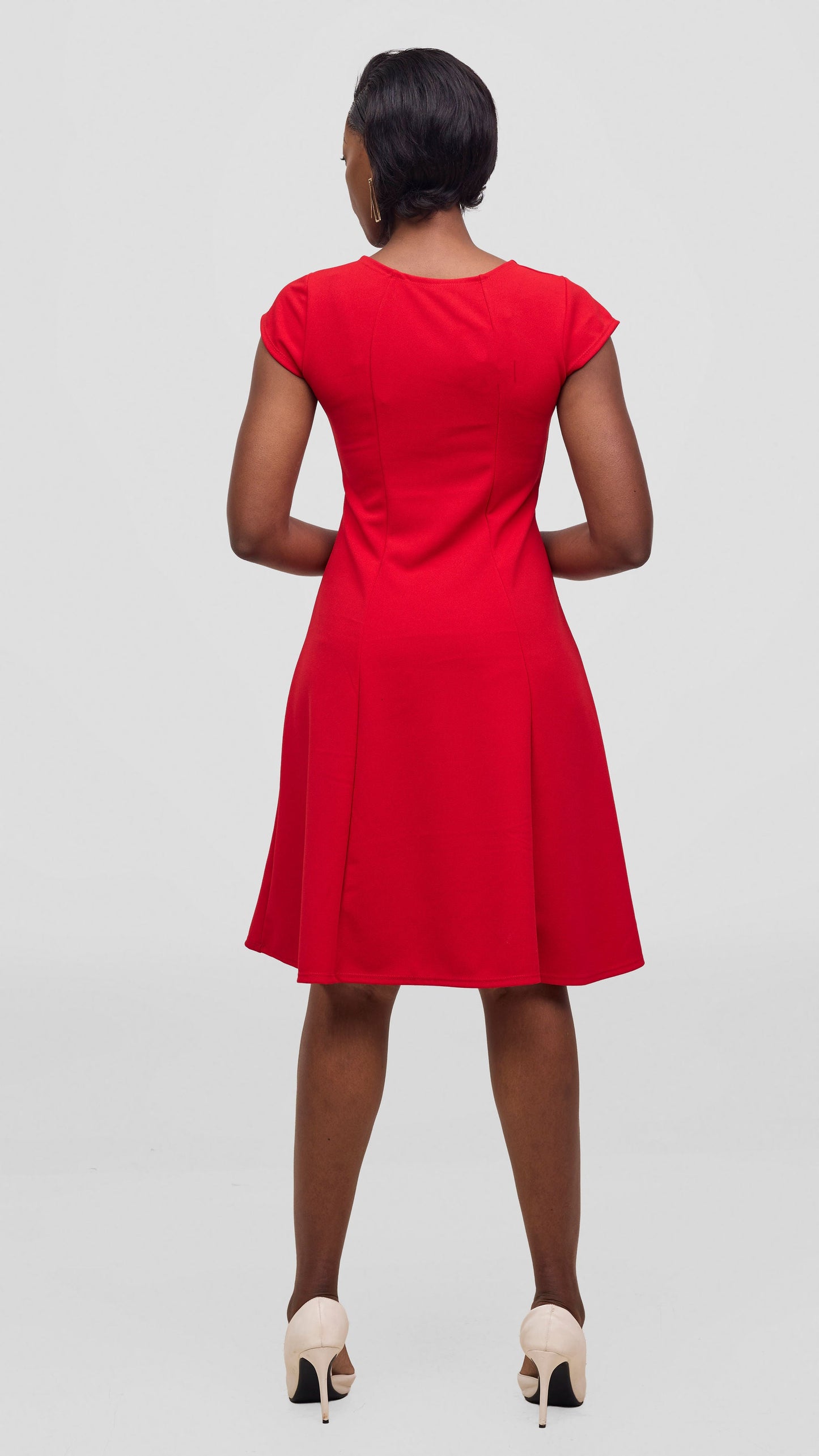 Vivo Basic Escape A-Line Dress in Ponte - Red