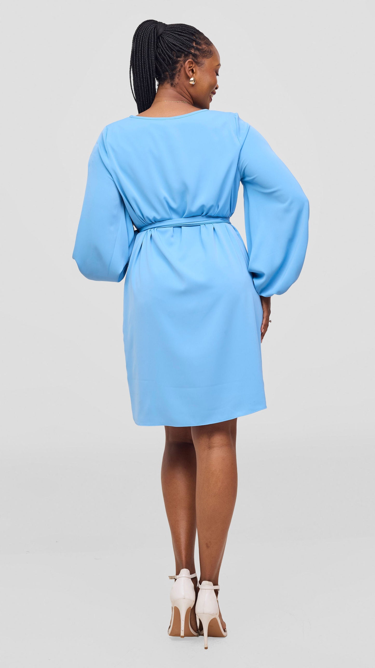Vivo Naya Bishop Sleeve Shift Dress - Light Blue