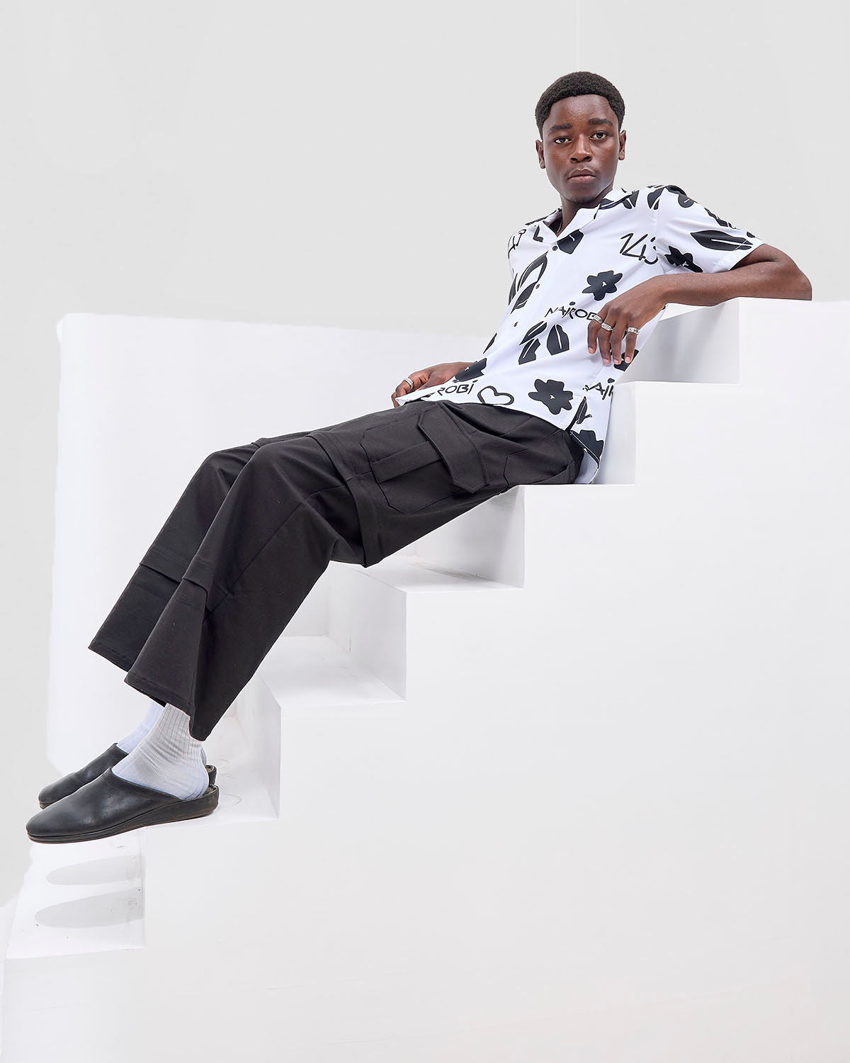 Zoya X Metamorphisized 143 Oversized Bowling Shirt - White / Black