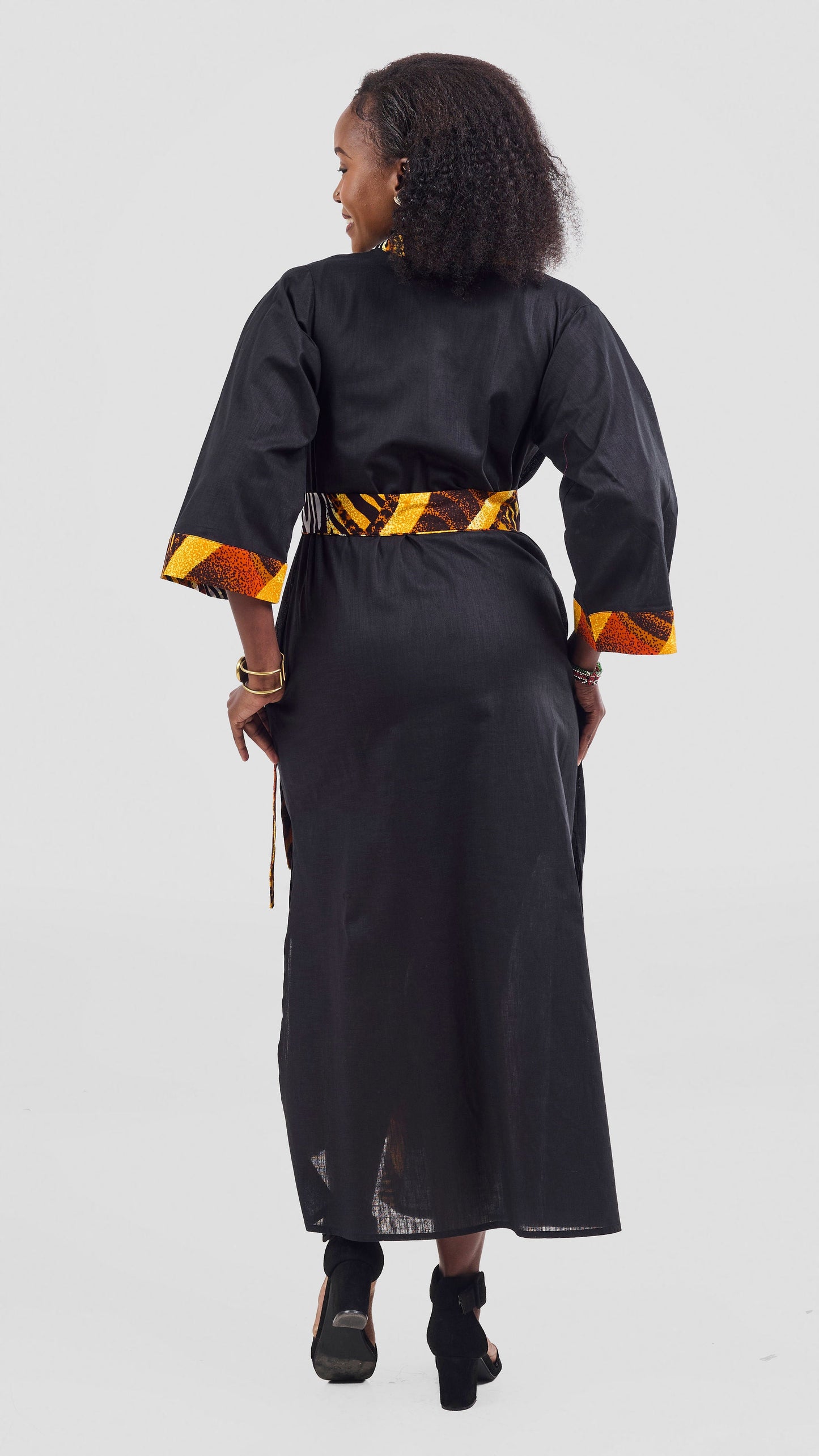 Safari Tafari High Slit Kimono - Black / Luena Print