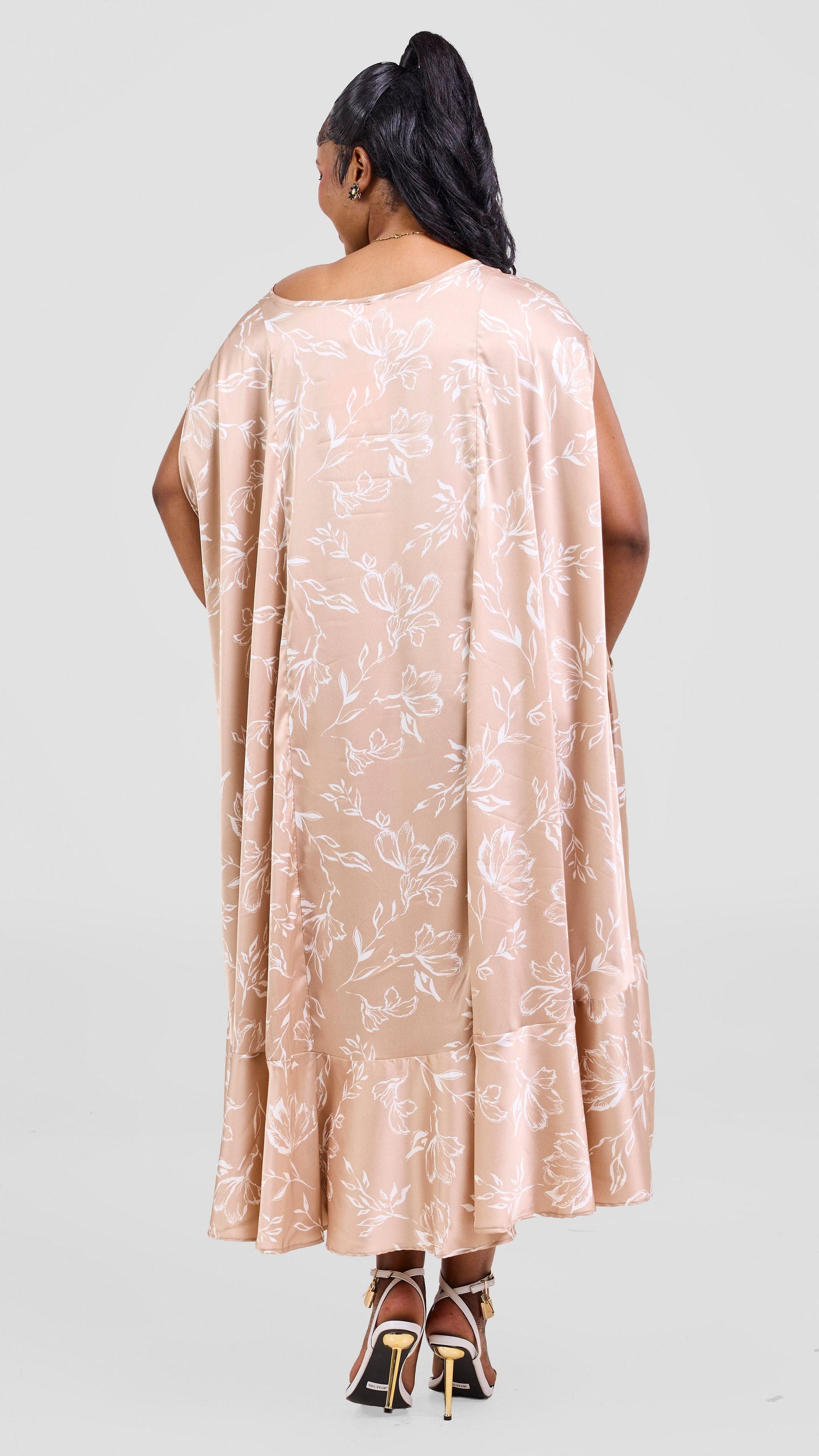 Vivo Samira Cape Dress - Taupe / White Print