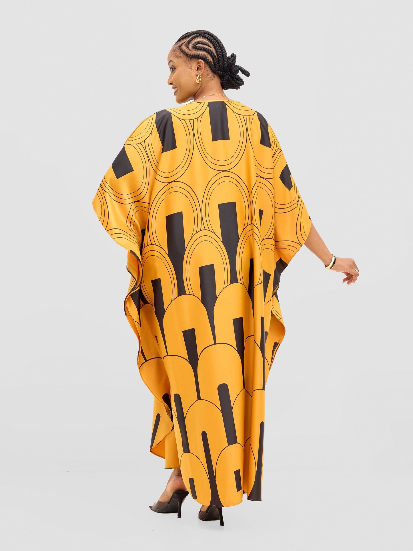 Vivo Amai Maxi Kaftan Dress - Mustard / Black Lango Print