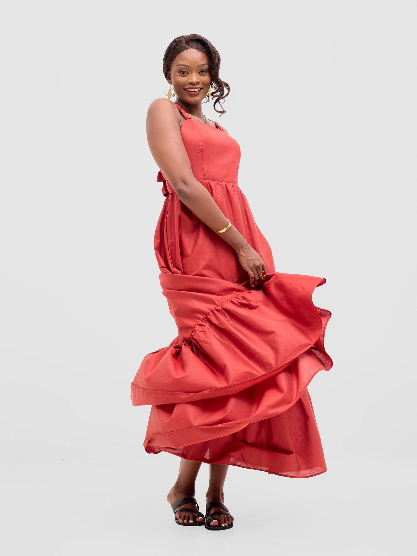 Safari Kikoy Tie Back Maxi Dress - Dark Red