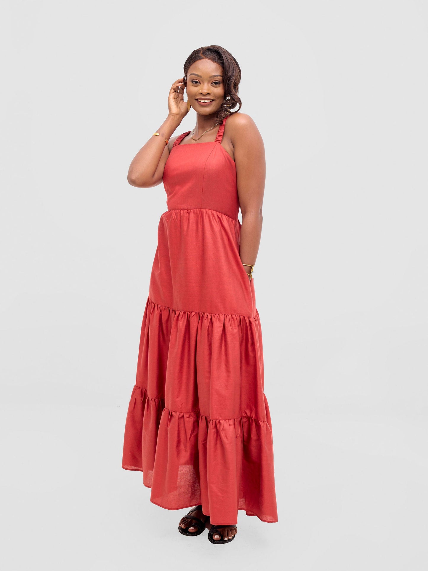Safari Kikoy Tie Back Maxi Dress - Dark Red