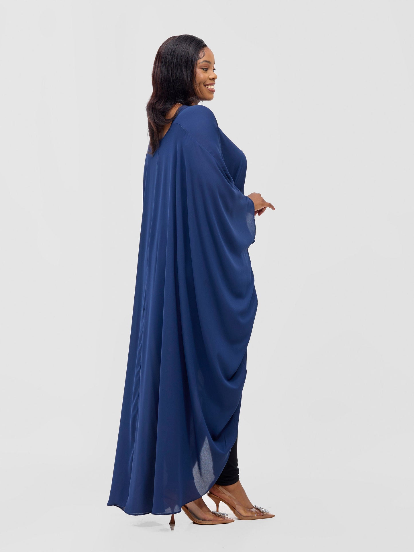 Vivo Malindi V-Neck High Low Kaftan Top - Light Navy