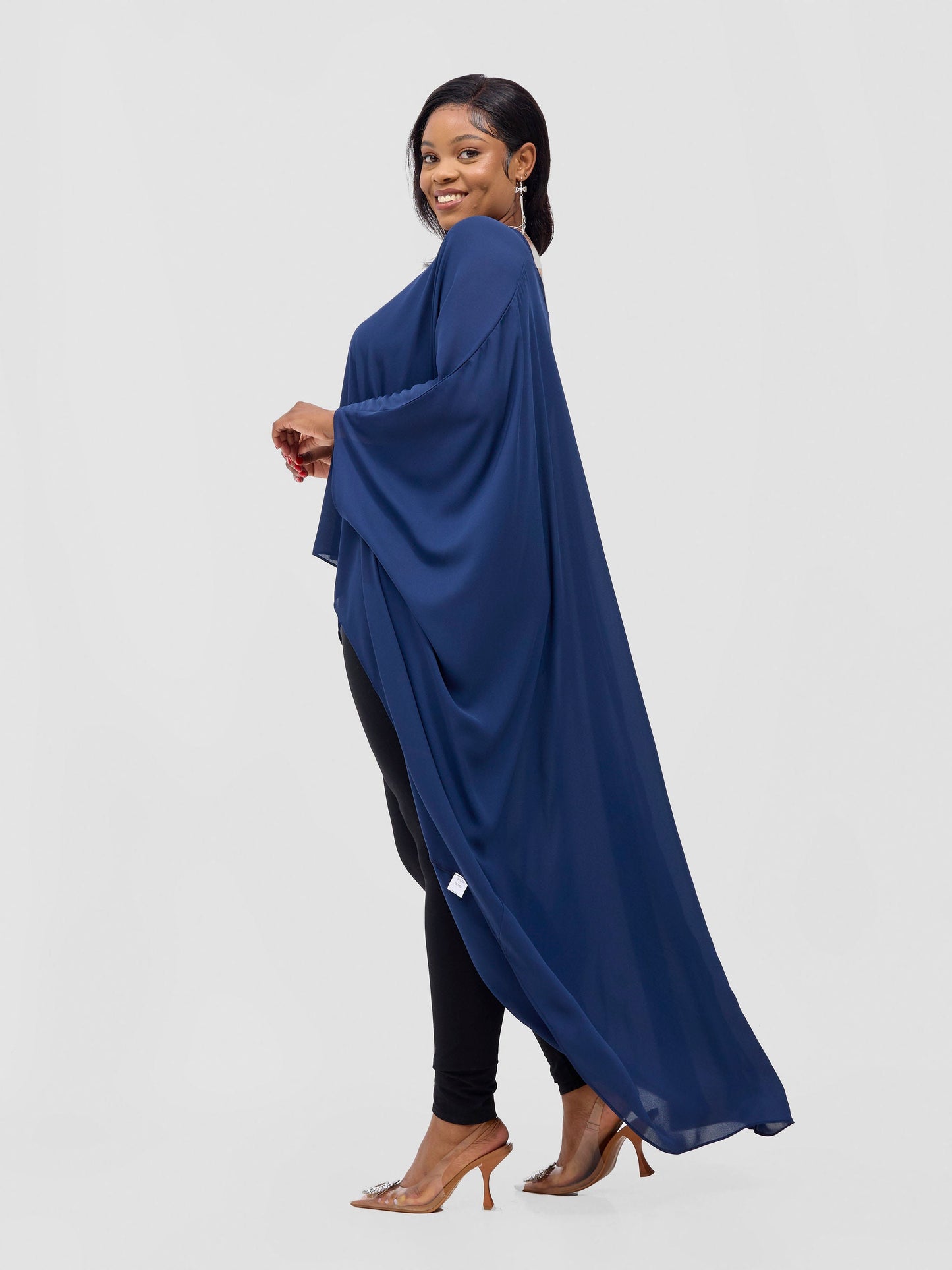 Vivo Malindi V-Neck High Low Kaftan Top - Light Navy