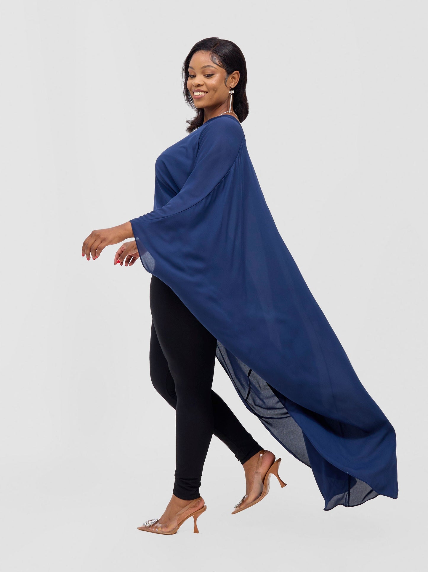 Vivo Malindi V-Neck High Low Kaftan Top - Light Navy