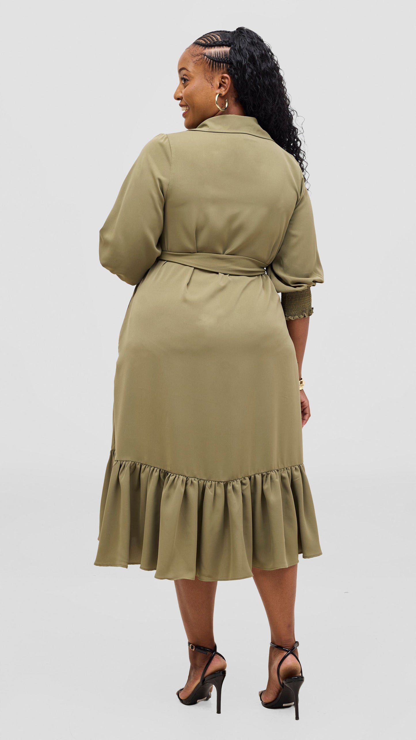 Vivo Serwa Flounce Dress - Olive