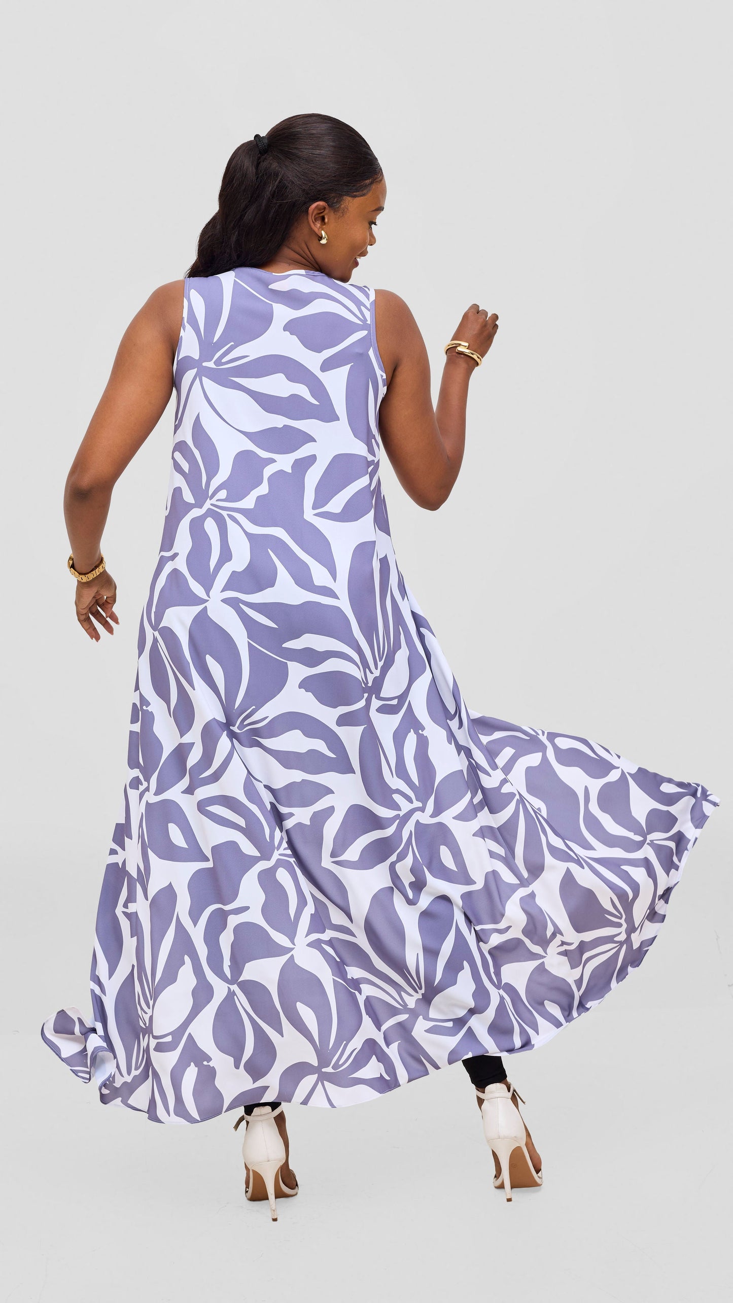 Vivo Talia Front Slit Maxi Top - White / Lilac Alia Print