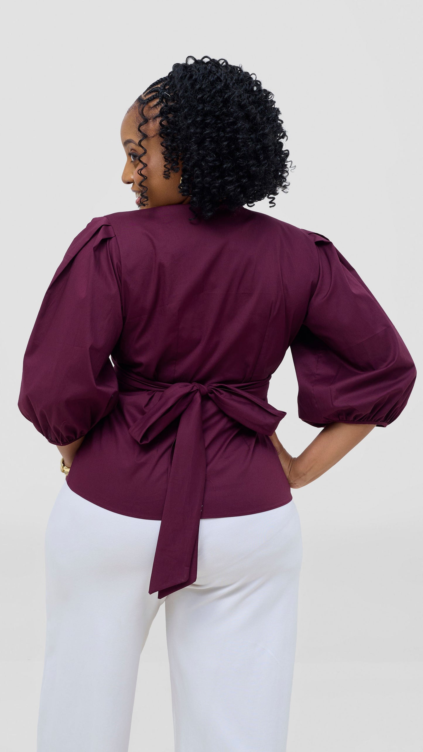 Vivo Cotton 3/4 Sleeve Wrap Top - Mulberry